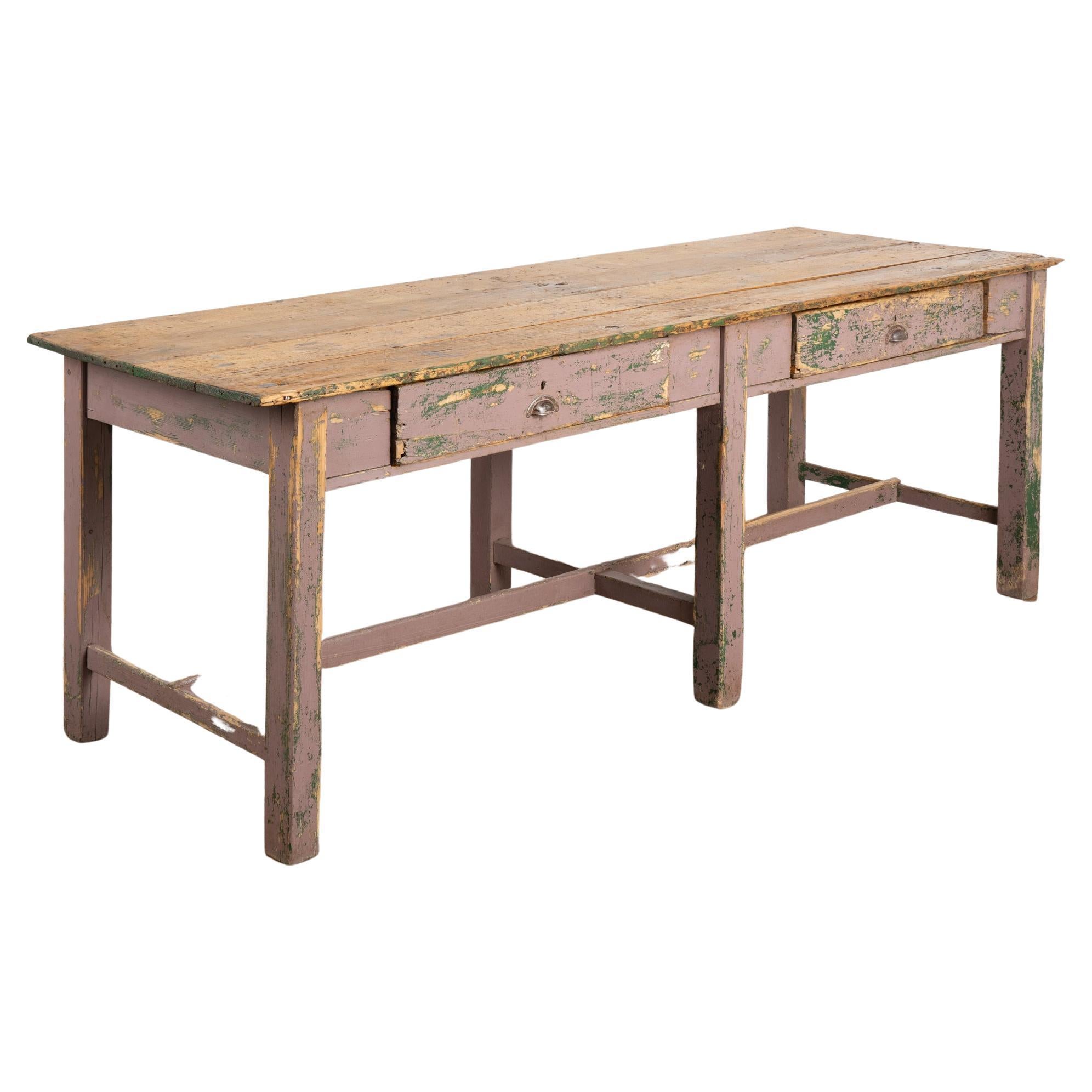 Rustic Painted Work Table Kitchen Island with Two Drawers, Hungary circa 1890 For Sale