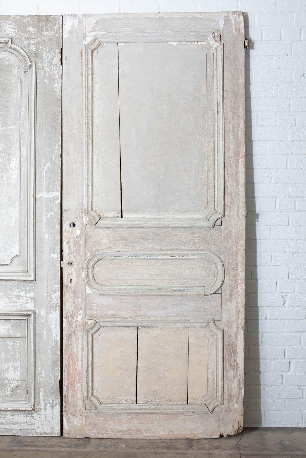 Rustic Pair of 19th Century French Painted Panel Doors In Distressed Condition In Rio Vista, CA