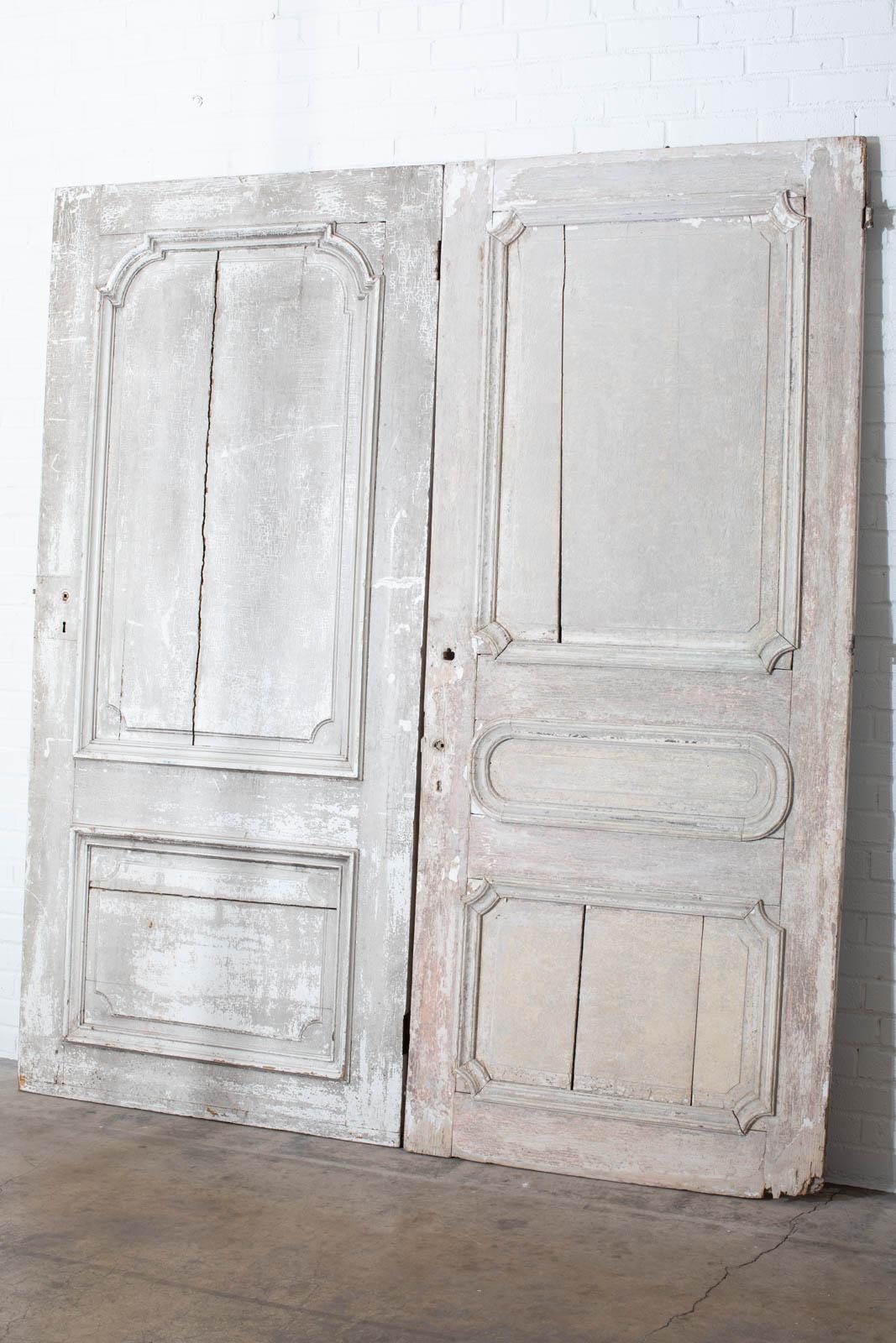 Metal Rustic Pair of 19th Century French Painted Panel Doors