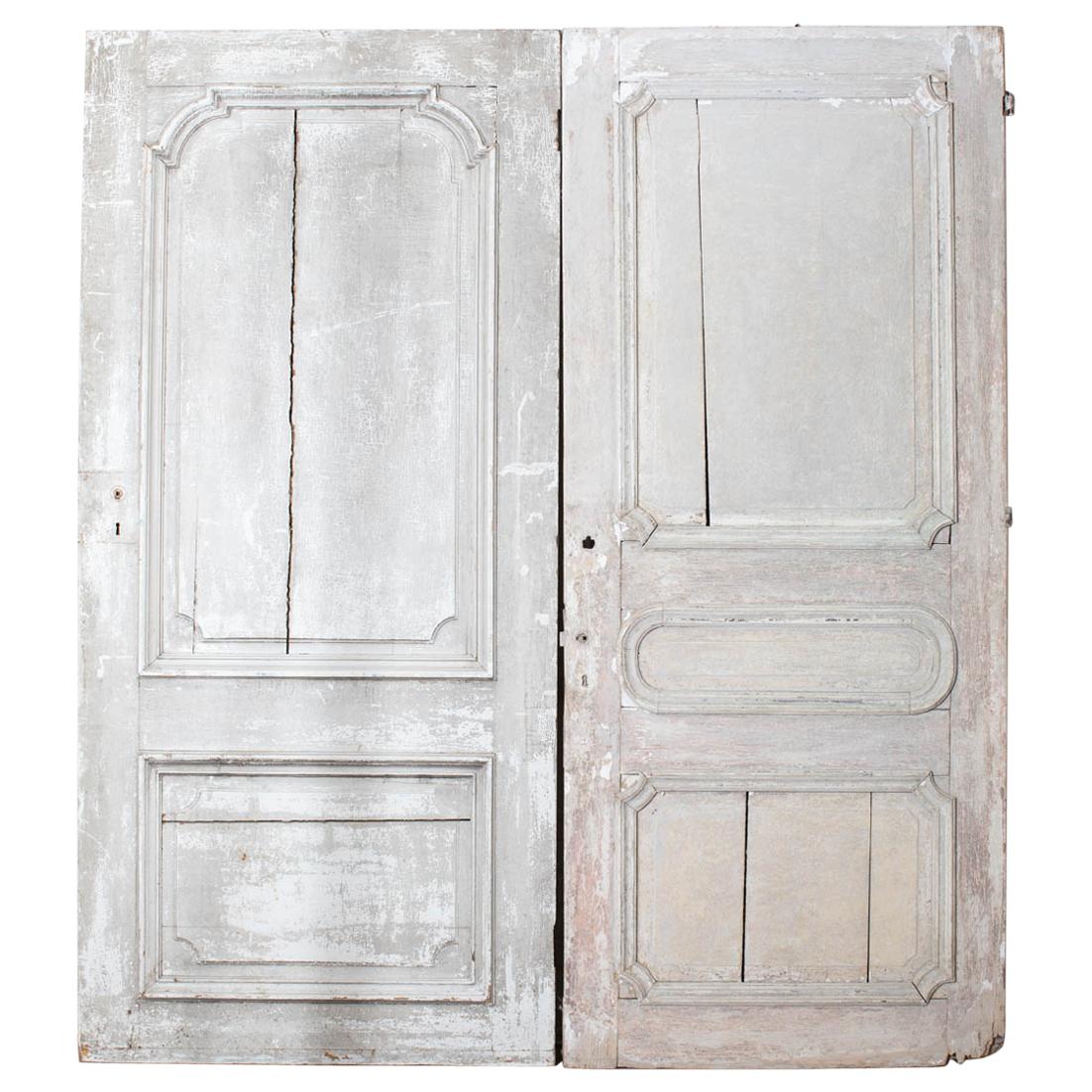 Rustic Pair of 19th Century French Painted Panel Doors