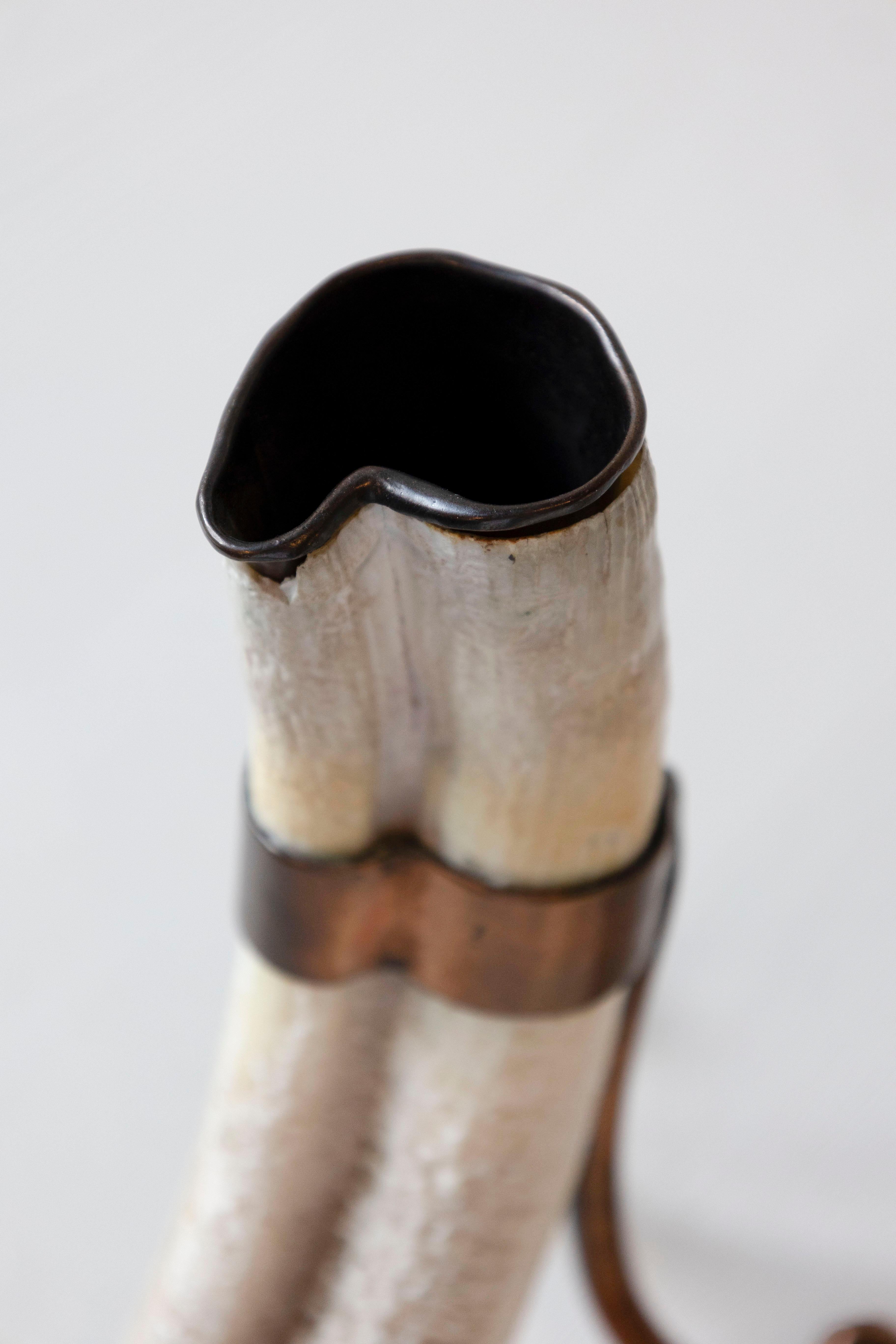 XIX secolo Rustic Pair of 19th Century Game Animal Horns Mounted on Scrolling Metal Stands in vendita