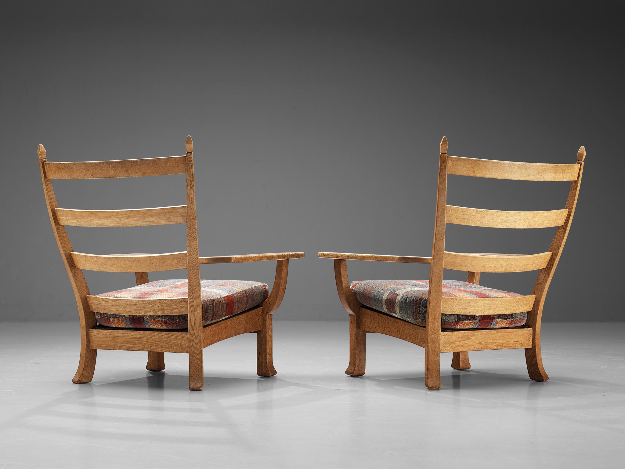 Rustic Pair of Armchairs in Oak and Soft Colored Upholstery  2