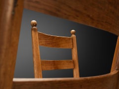 Rustic Pair of Dining Chairs in Solid Oak and Straw