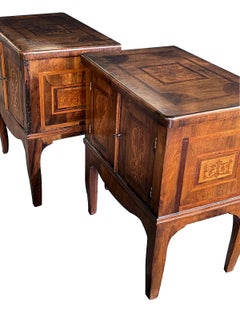 Rustic Pair of Italian Neoclassical Style Marquetry 2-Door Bedside Cabinets