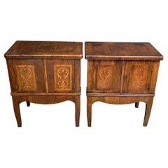 Rustic Pair of Italian Neoclassical Style Marquetry 2-Door Bedside Cabinets
