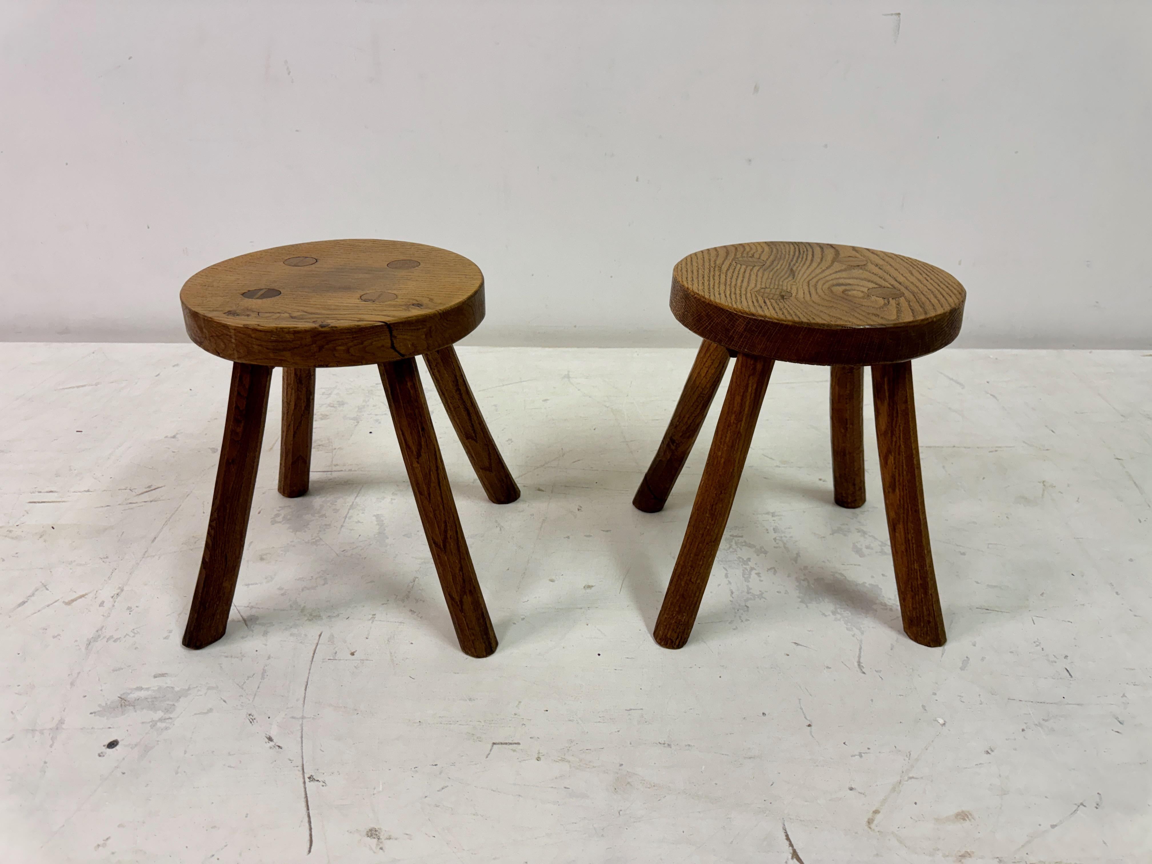 Oak milking stool

This charming rustic stool is crafted from solid oak wood, showcasing a simple yet robust design. T stool features a round, flat seat with visible wood grain patterns, adding warmth and natural beauty to the pieces. The seat has