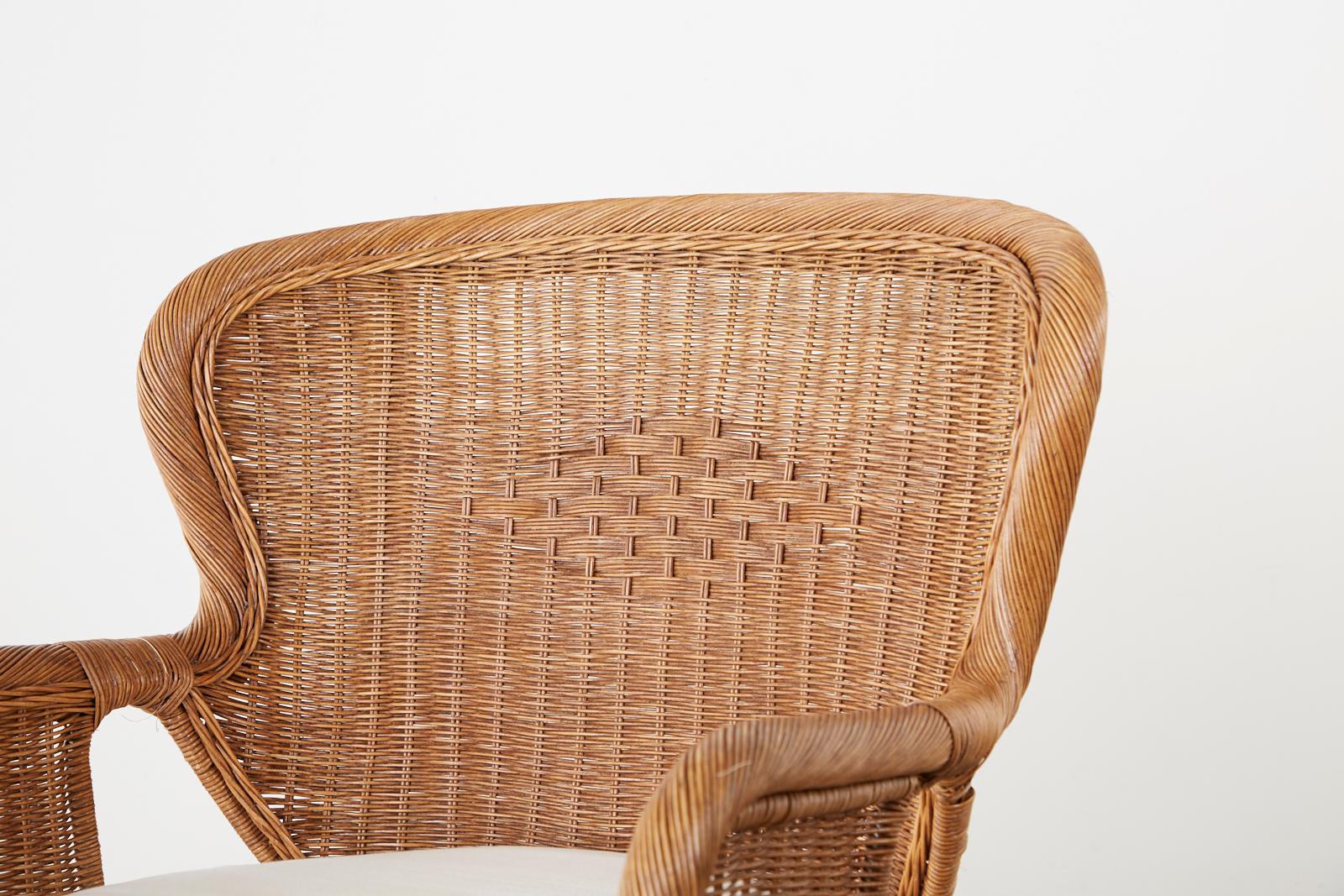 Rustic Pair of Wicker Wrapped Wingback Chairs 4