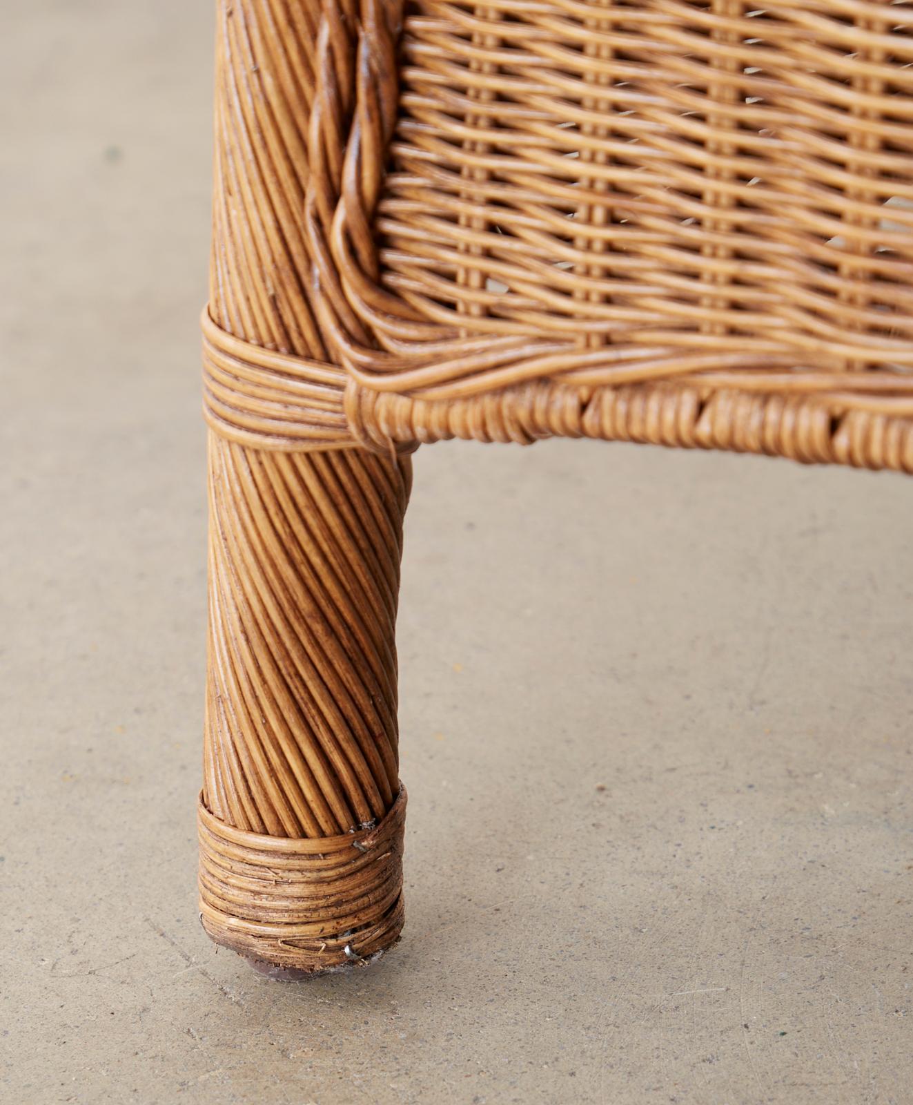 Rustic Pair of Wicker Wrapped Wingback Chairs 9