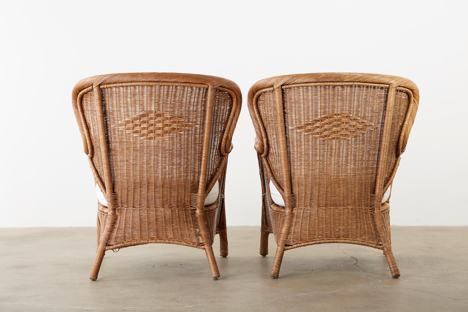 Rustic Pair of Wicker Wrapped Wingback Chairs 13