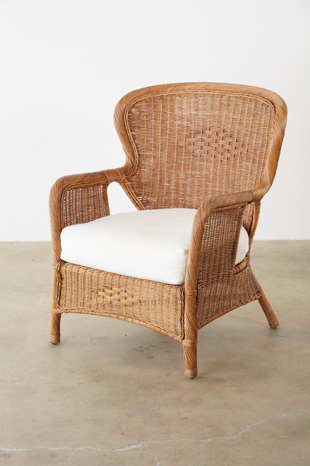 Rustic Pair of Wicker Wrapped Wingback Chairs 2