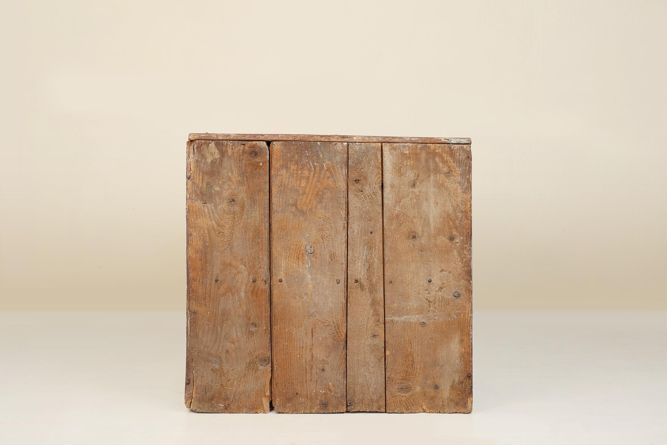 Rustic Parisian cabinet in pine wood with old burgundy paint layers, ca. 1820 For Sale 10