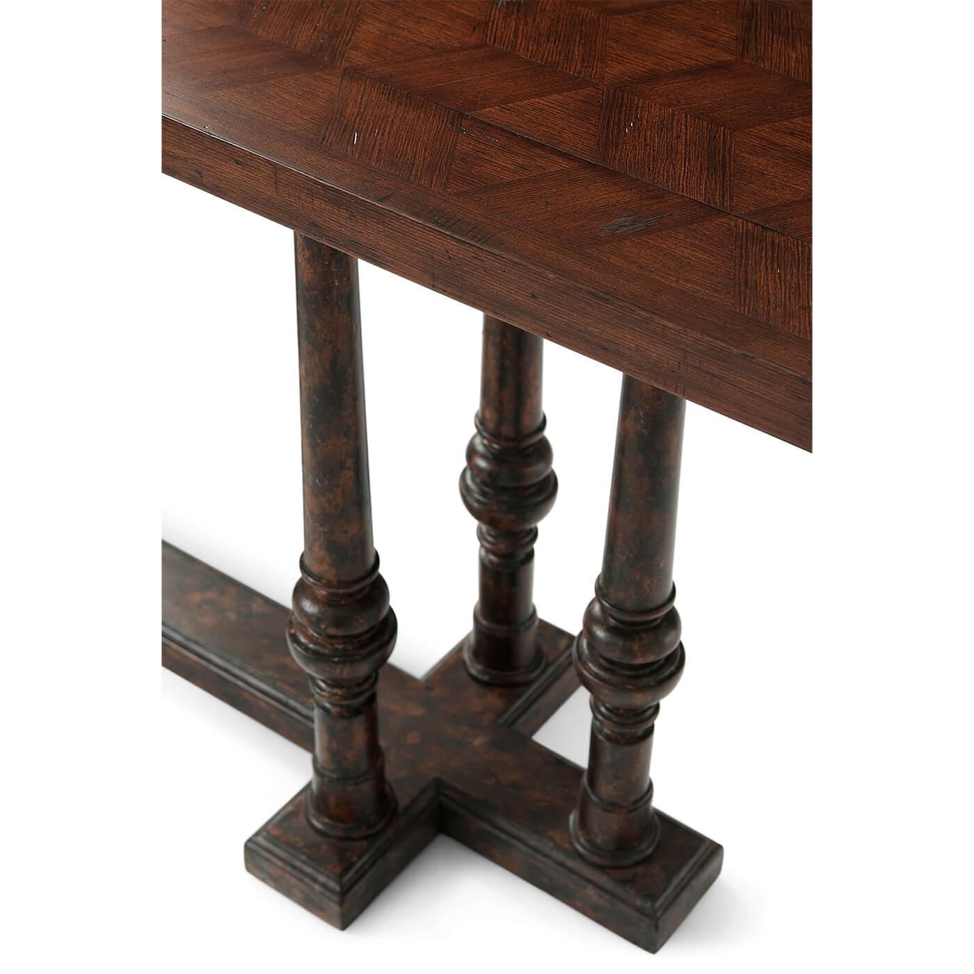 Wood Rustic Parquetry Console Table