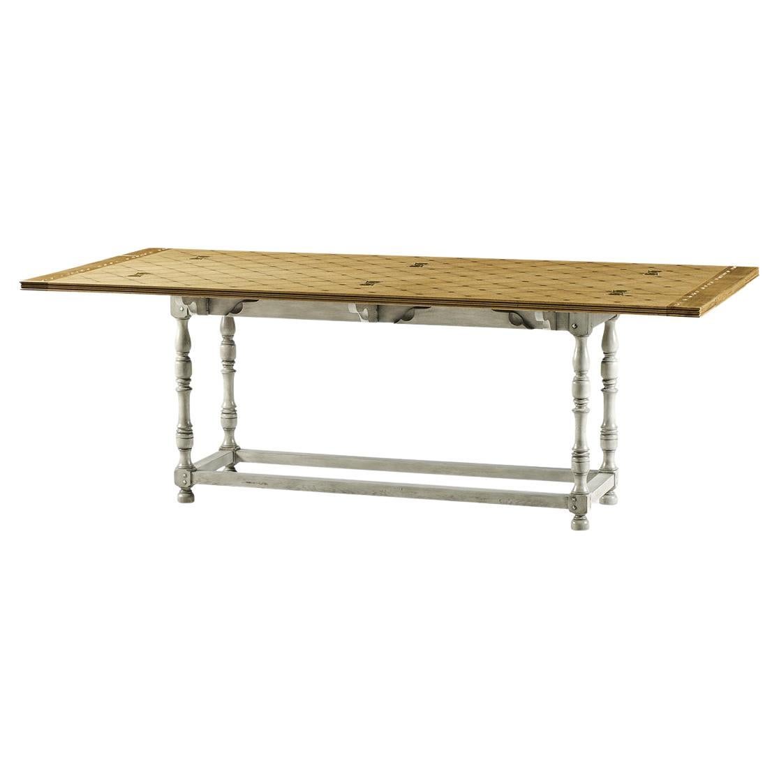 Rustic Parquetry Hunt Dining Table For Sale