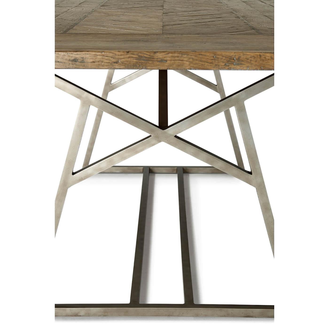 European Rustic Parquetry Oak Dining Table