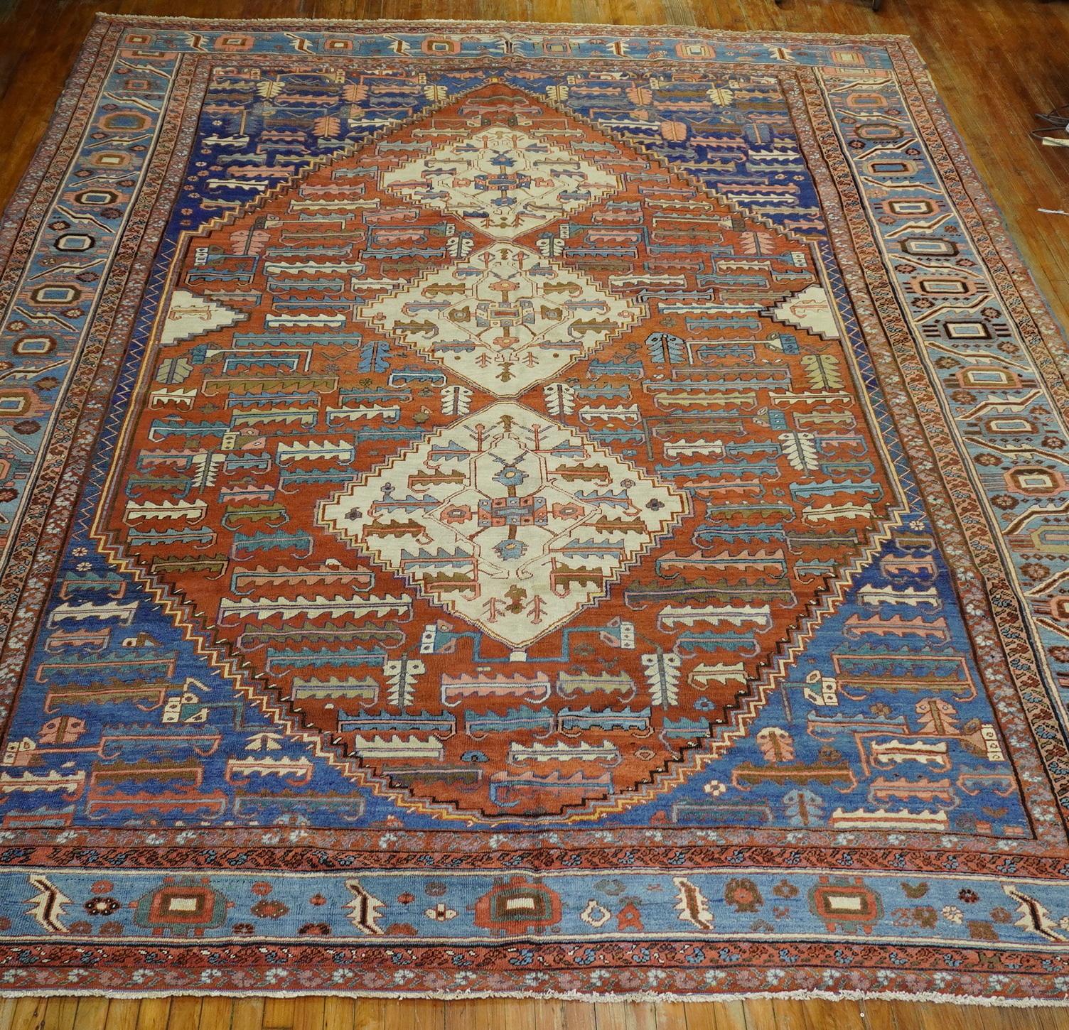 Rustic Persian Bakshaish Tribal Room Size Rug For Sale 2