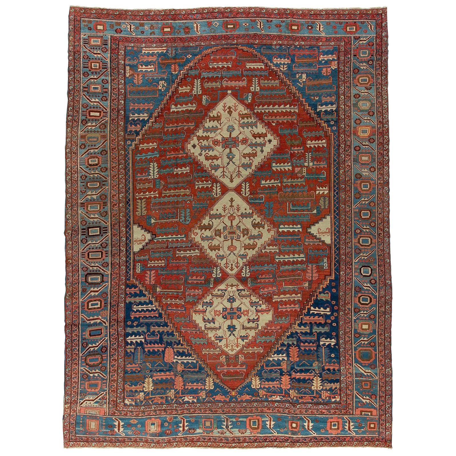 Rustic Persian Bakshaish Tribal Room Size Rug For Sale