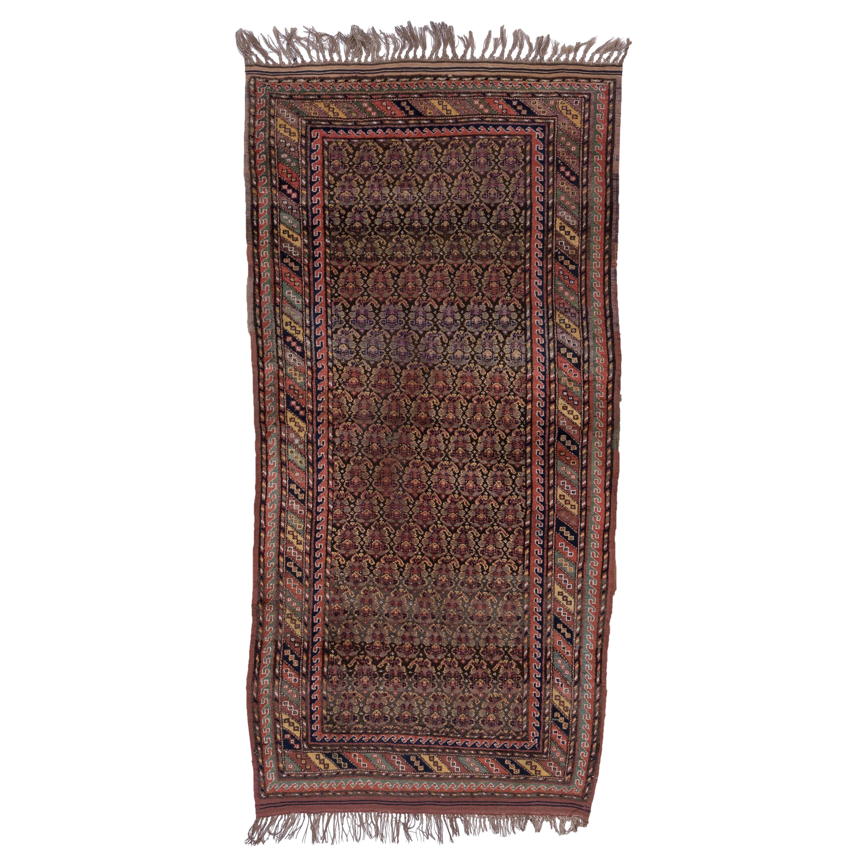 Rustic Persian Kurdish Rug, All-Over Field, Fringes For Sale