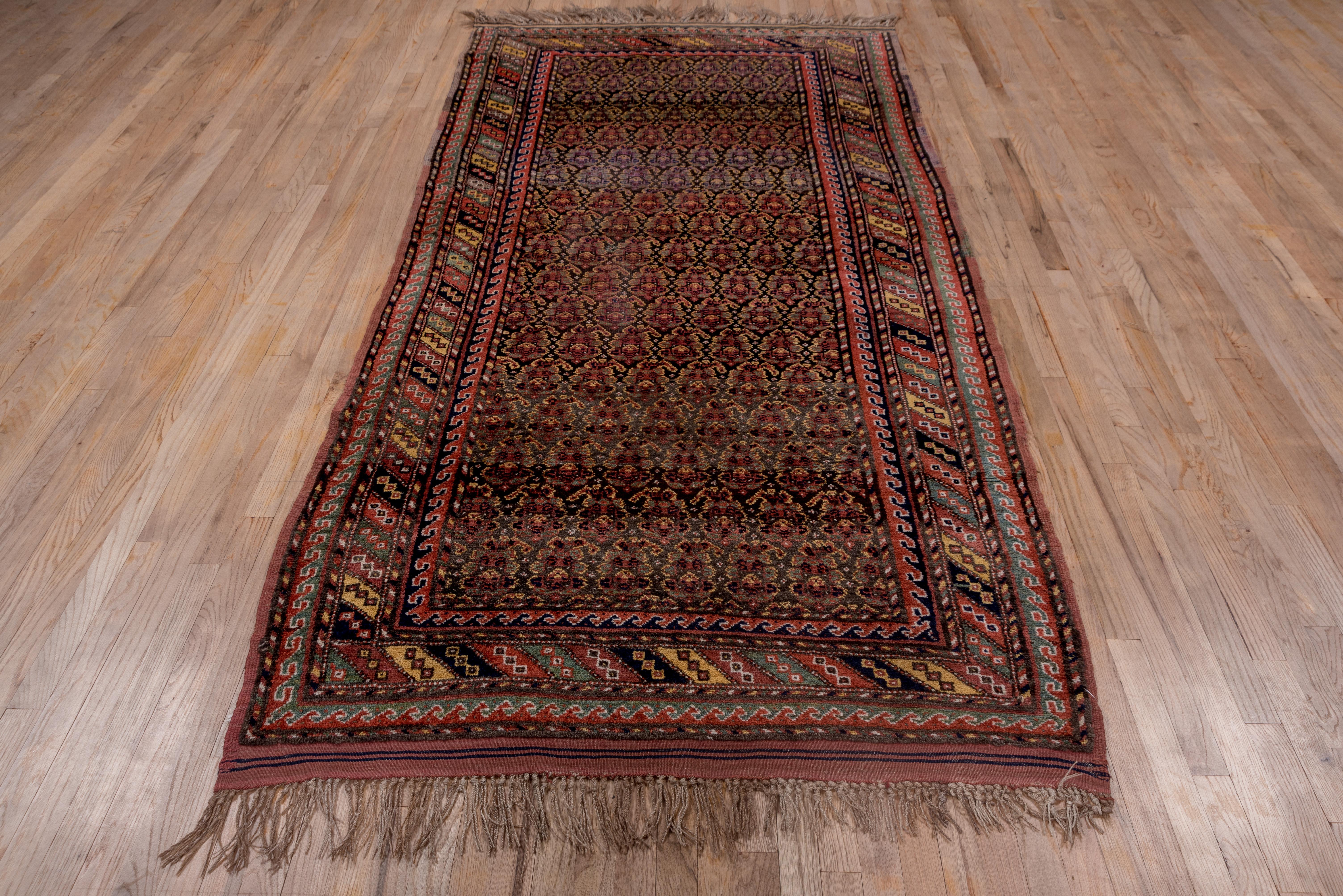 Wool Rustic Persian Kurdish Rug, All-Over Field, Fringes For Sale