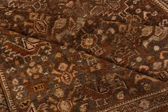 Rustic Persian Shiraz Pictorial Rug, Brown & Rust Tones, circa 1920s