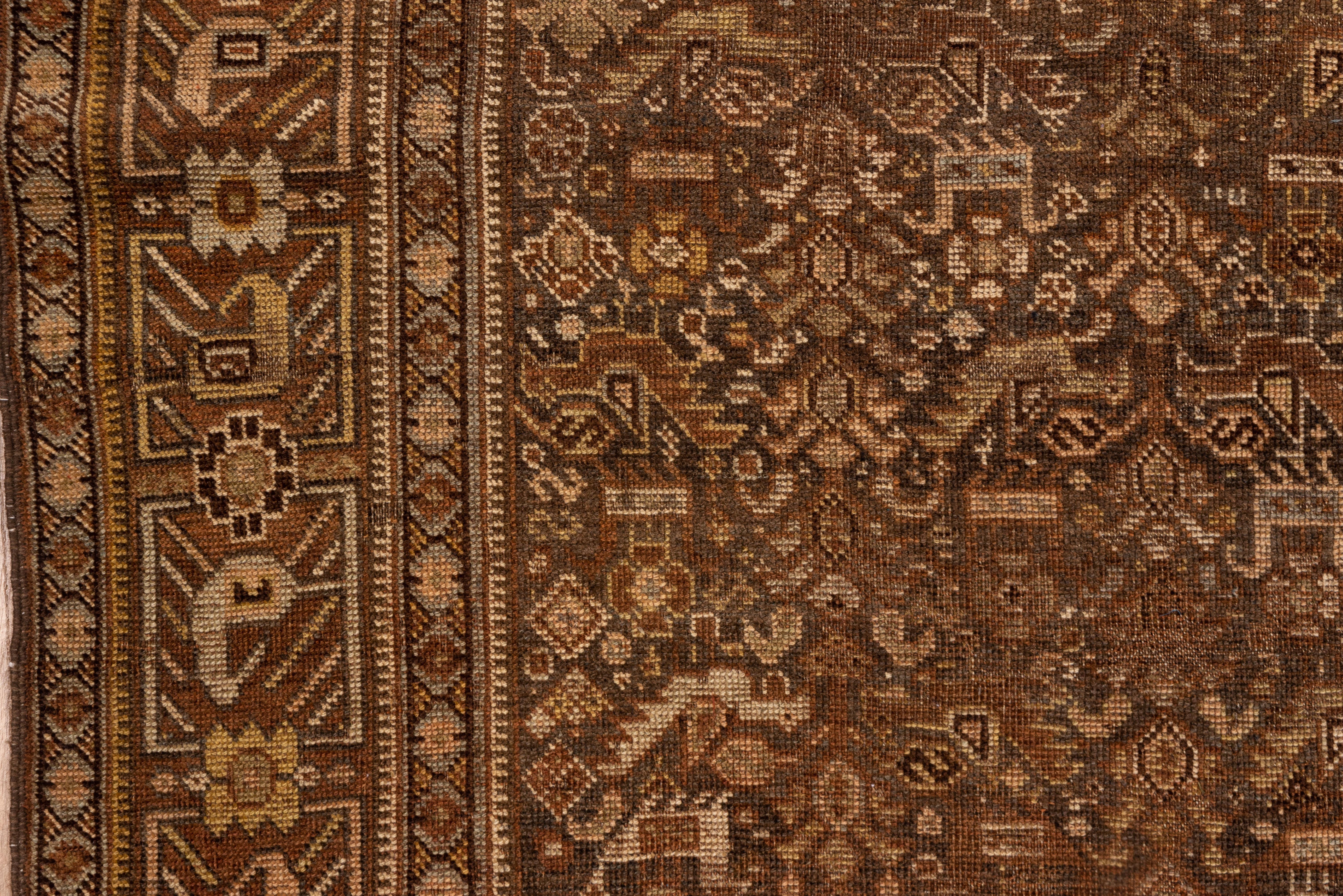 Wool Rustic Persian Shiraz Pictorial Rug, Brown & Rust Tones, circa 1920s For Sale