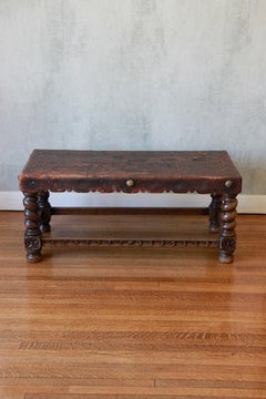 Rustic Peruvian Hand-Tooled Leather Coffee Table or Bench, Circa 1970