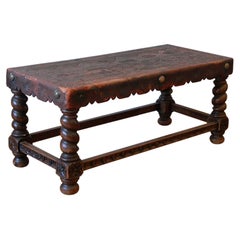 Rustic Peruvian Hand-Tooled Leather Coffee Table or Bench, Circa 1970