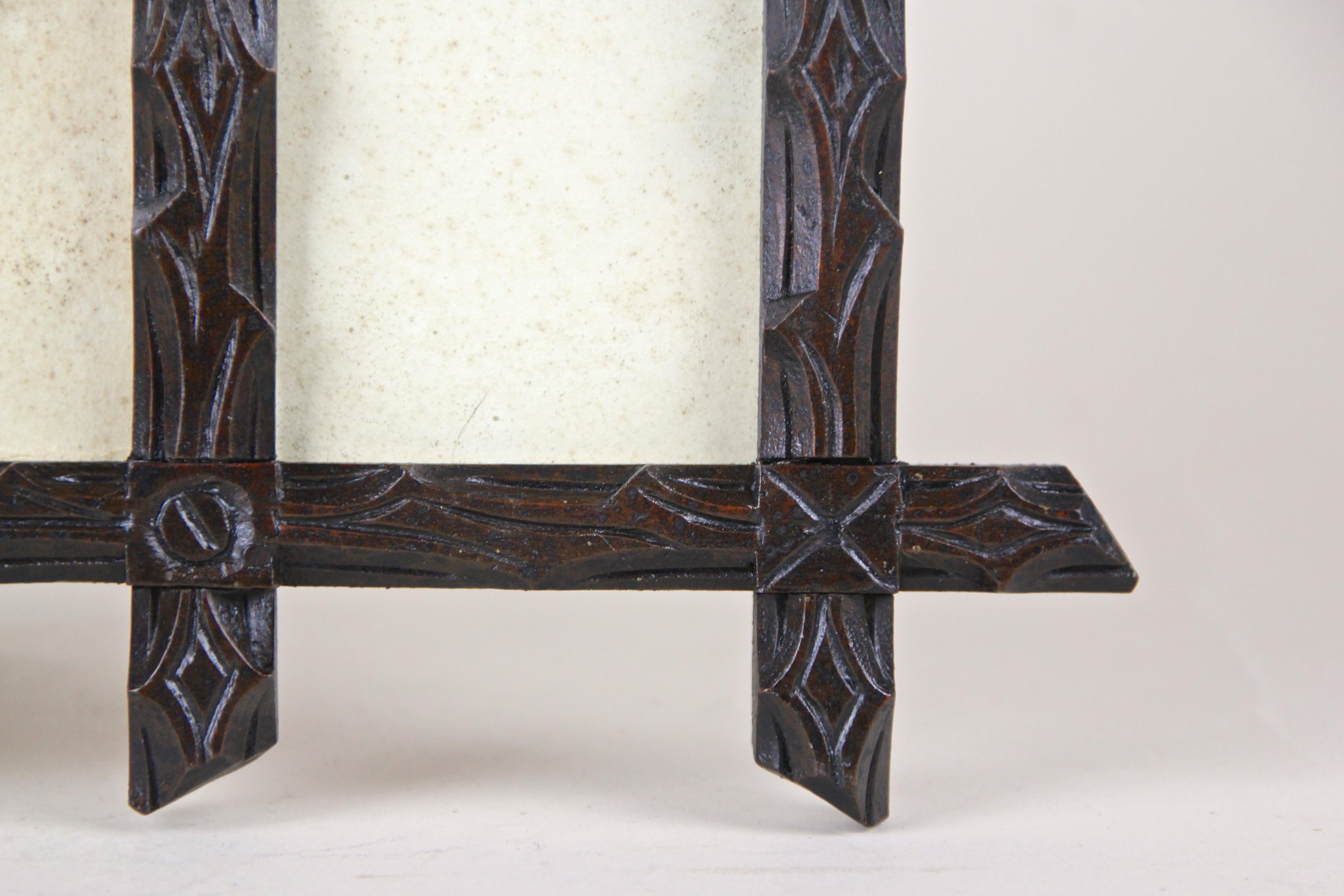Stained Rustic Photo Frame Black Forest Hand Carved, Austria, circa 1880 For Sale
