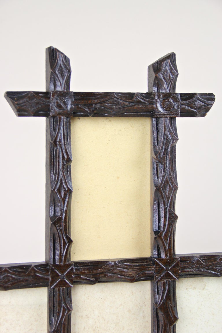 Softwood Rustic Photo Frame Black Forest Hand Carved, Austria, circa 1880 For Sale
