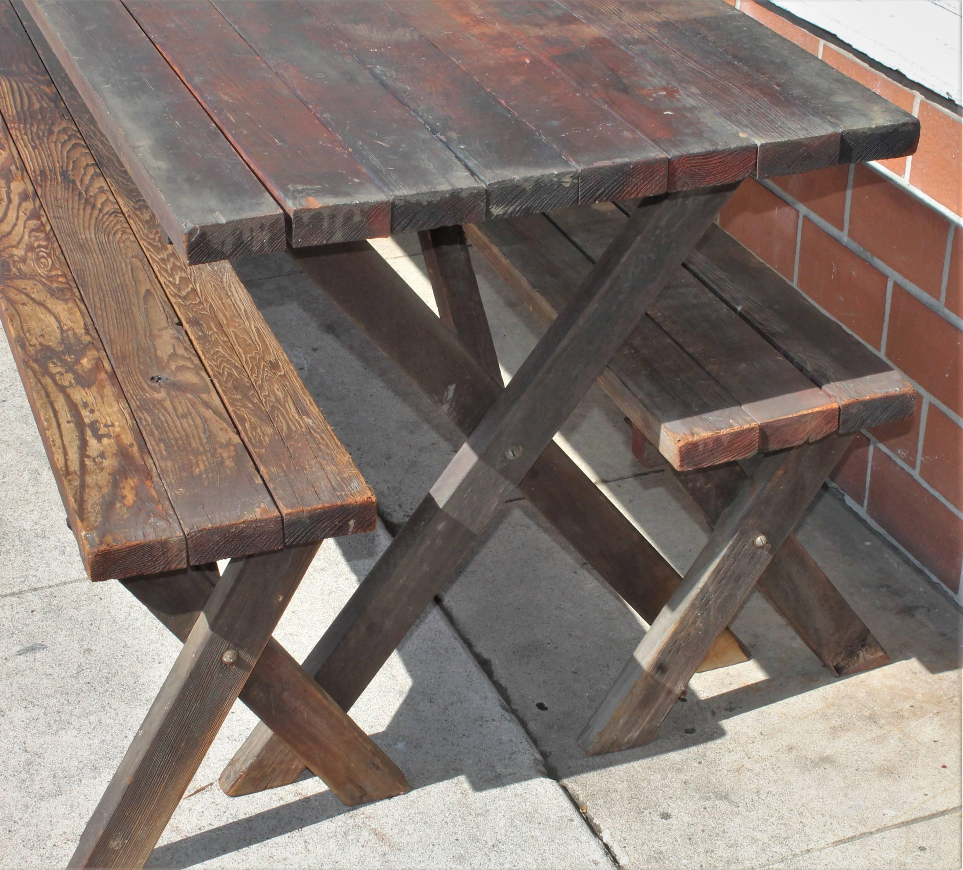 Wood Rustic Picnic Table and Matching Benches