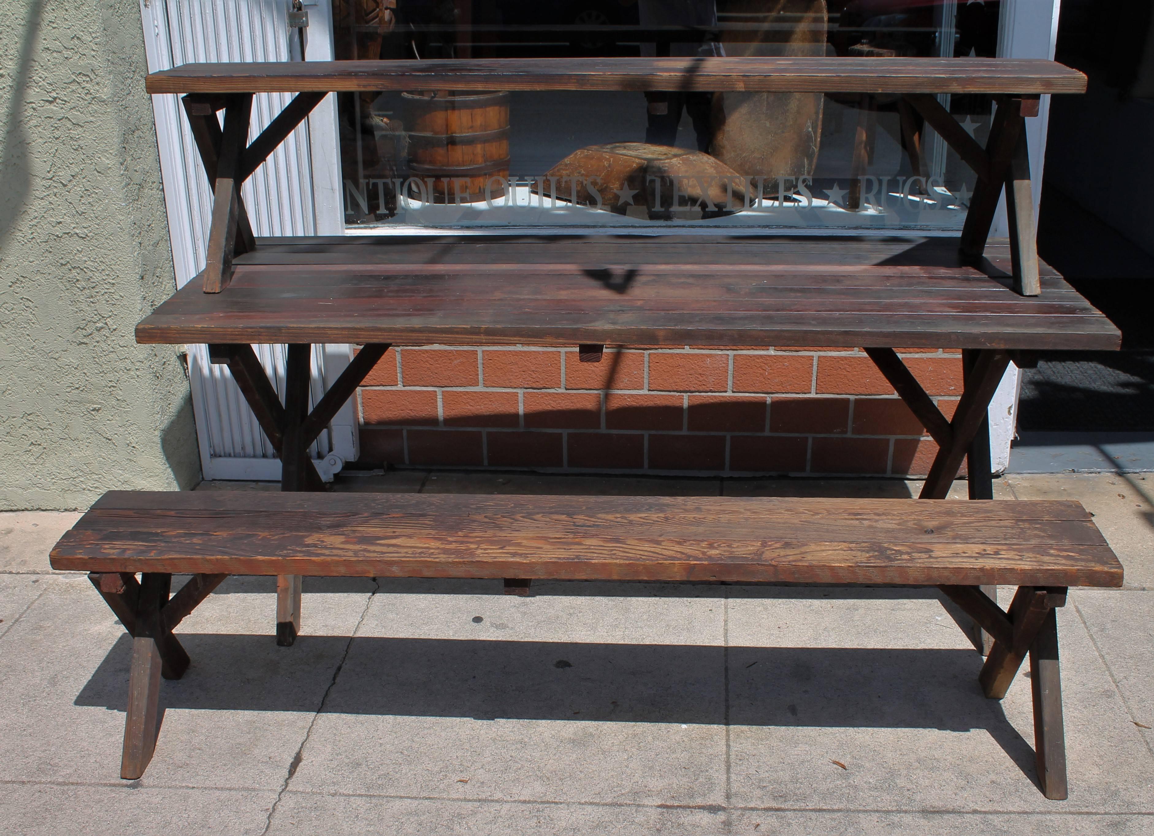 Hand-Crafted Rustic Picnic Table and Matching Benches