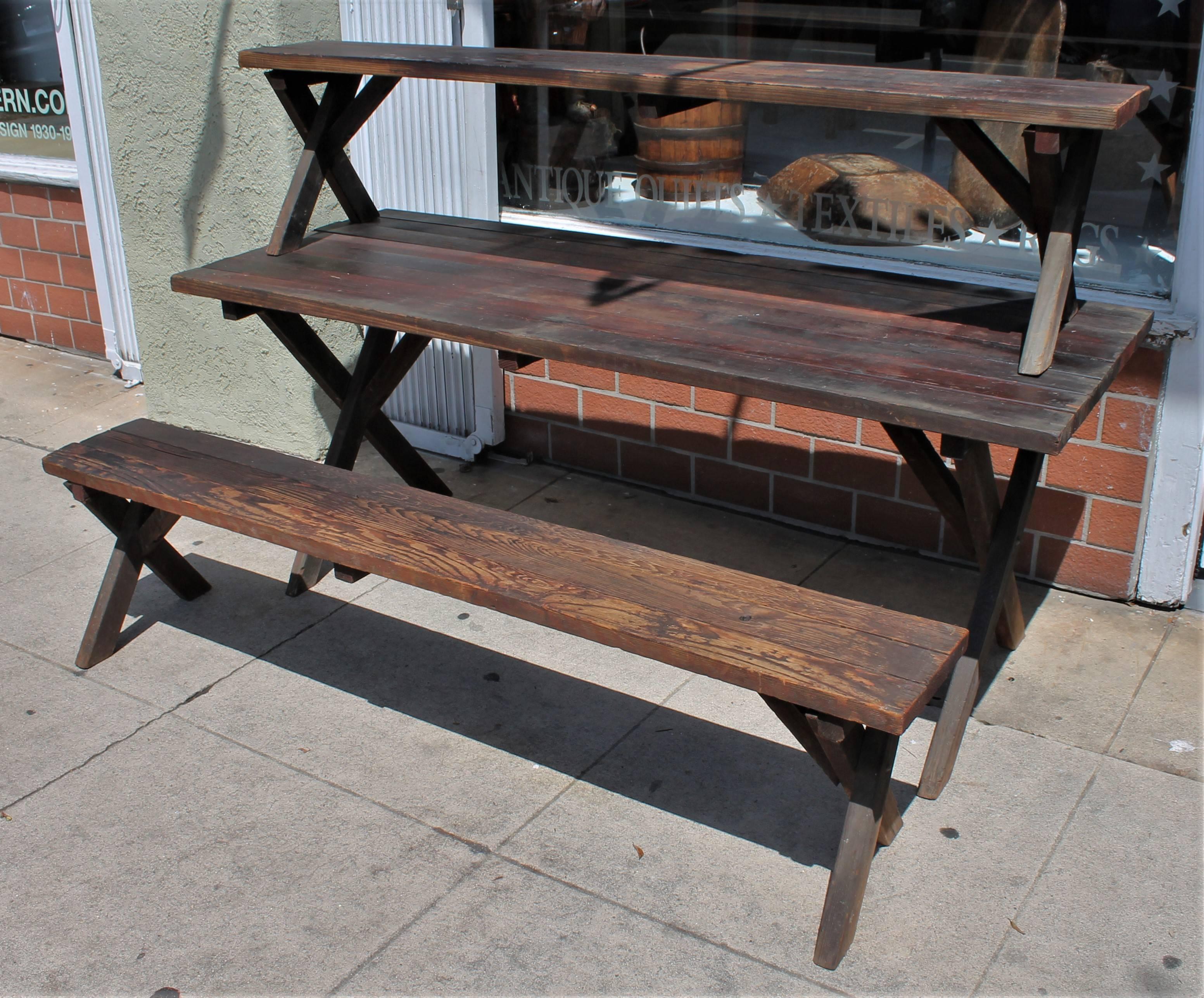 Rustic Picnic Table and Matching Benches In Good Condition In Los Angeles, CA