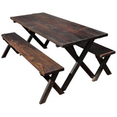 Vintage Rustic Picnic Table and Matching Benches