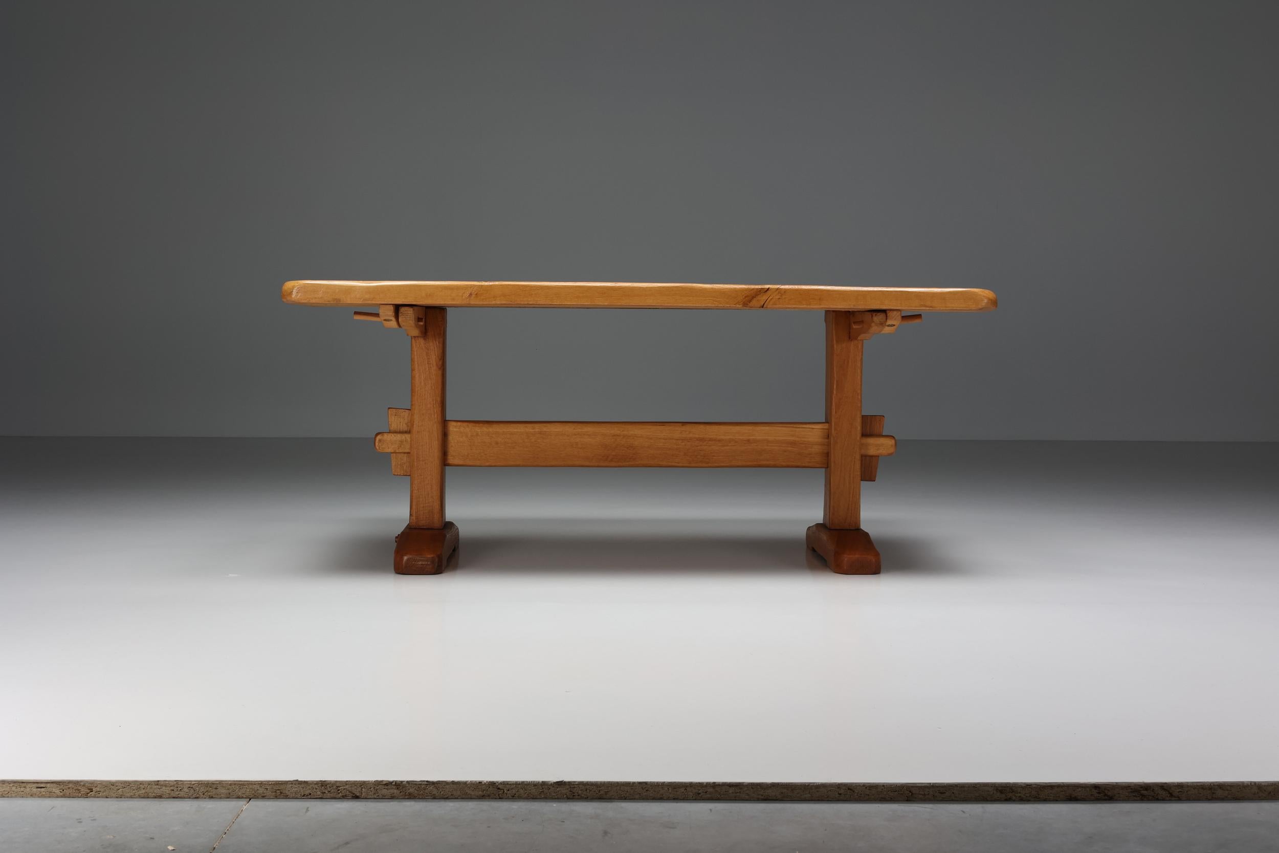 French Rustic Pierre Chapo Style Dining Table, Minimalist Design, Writing Table, 1960's