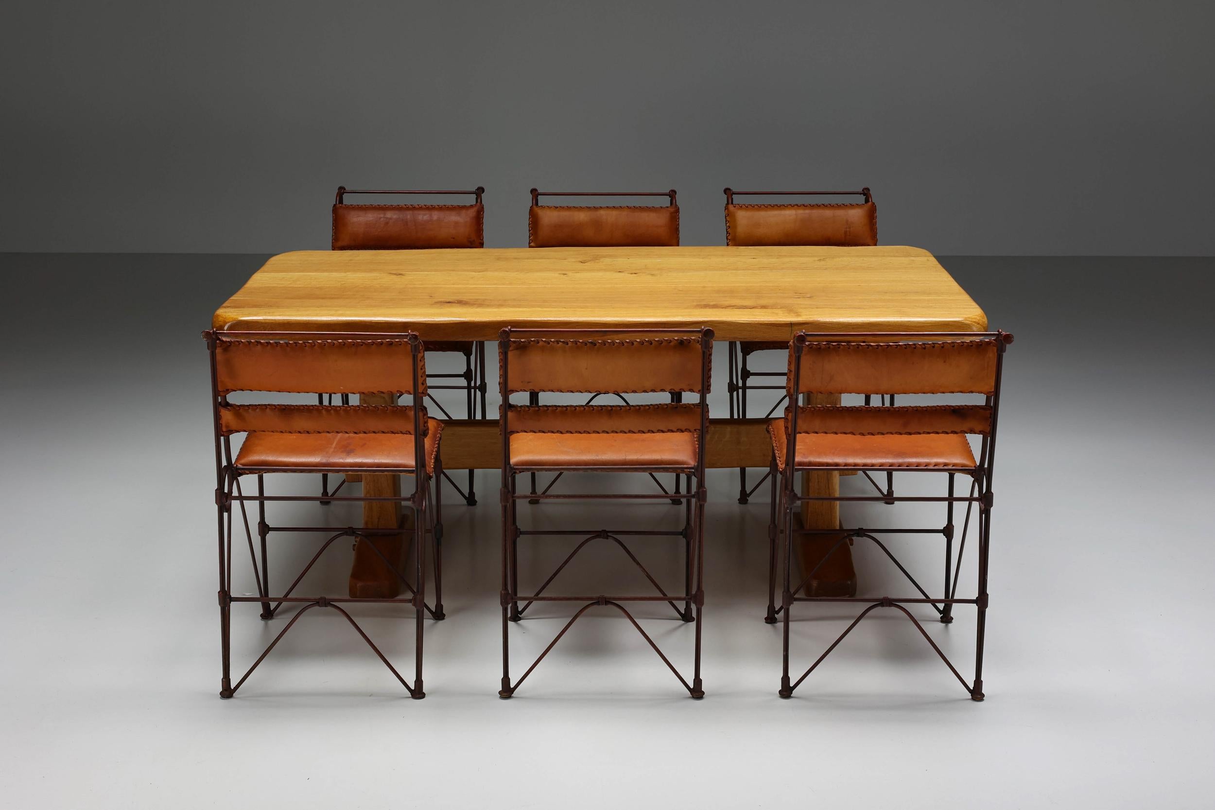Rustic Pierre Chapo Style Dining Table, Minimalist Design, Writing Table, 1960's 2