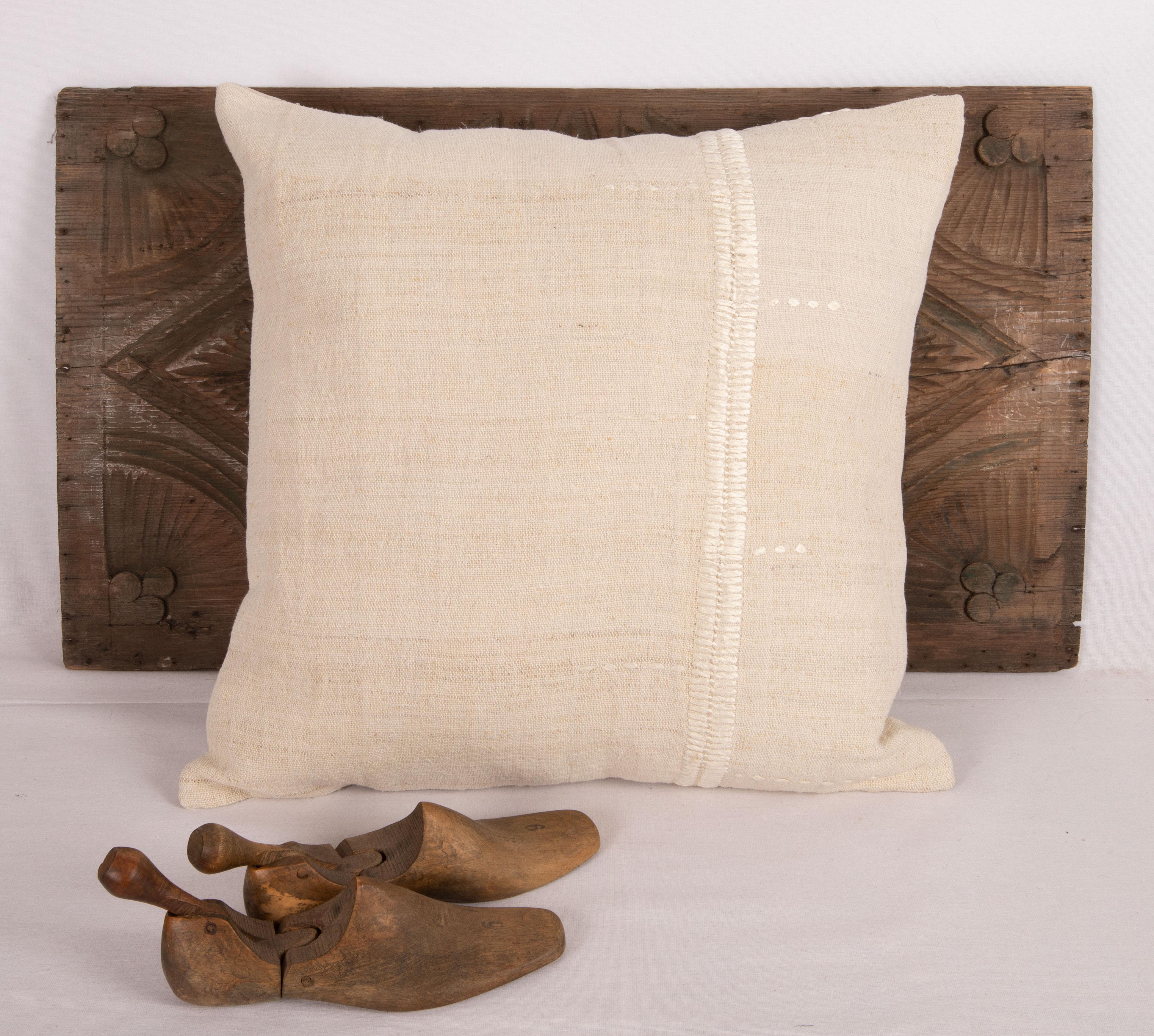 Turkish Rustic Pillow Case Made from a Vintage Anatolian Linen Fabric Mid 20th C. For Sale
