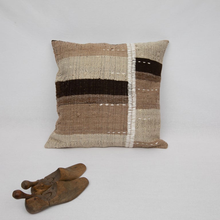 Rustic Pillow Case Made from a Vintage UnDyed Wool Coverlet, Mid 20th