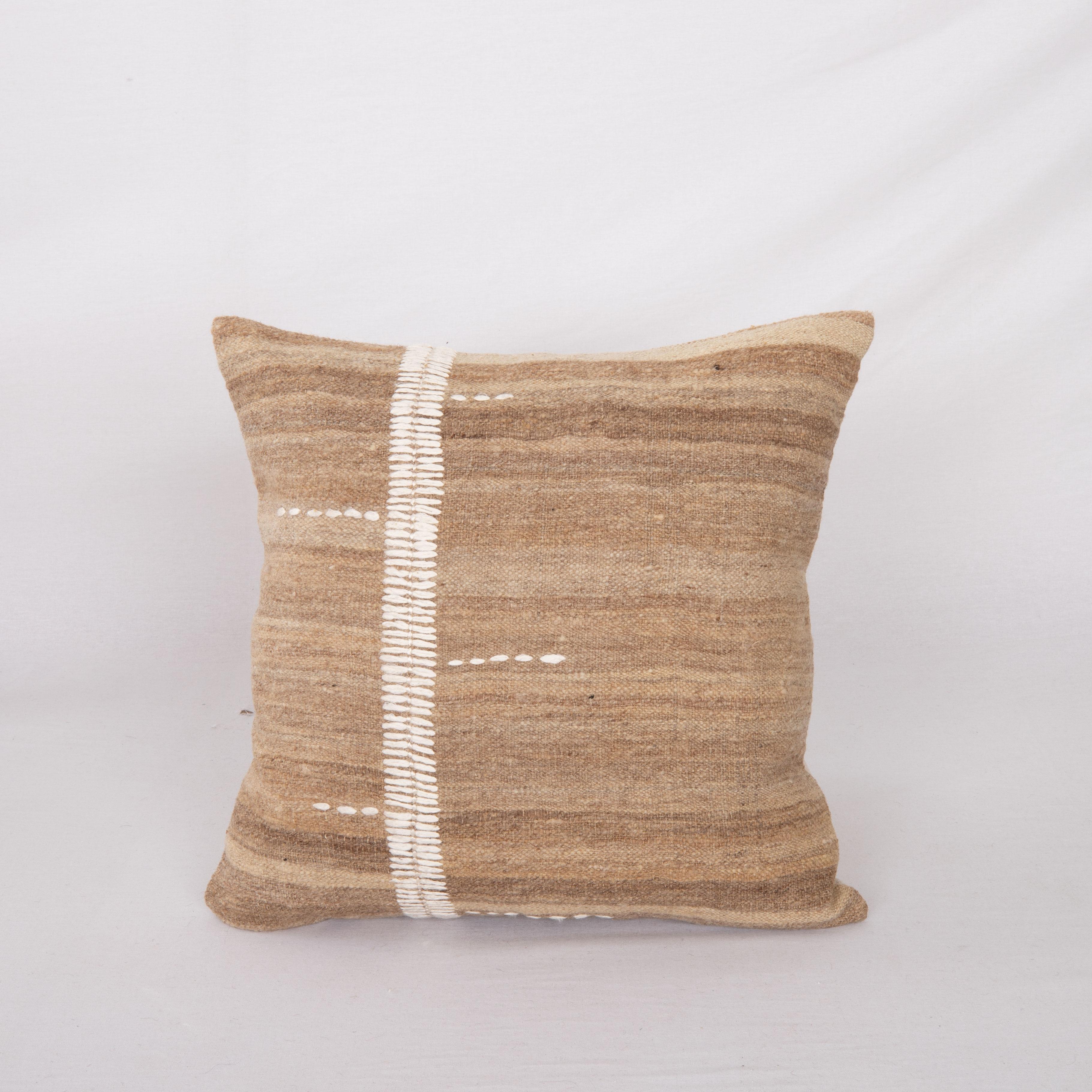 Rustic Pillow Case Made from a Vintage UnDyed Wool Coverlet, Mid 20th