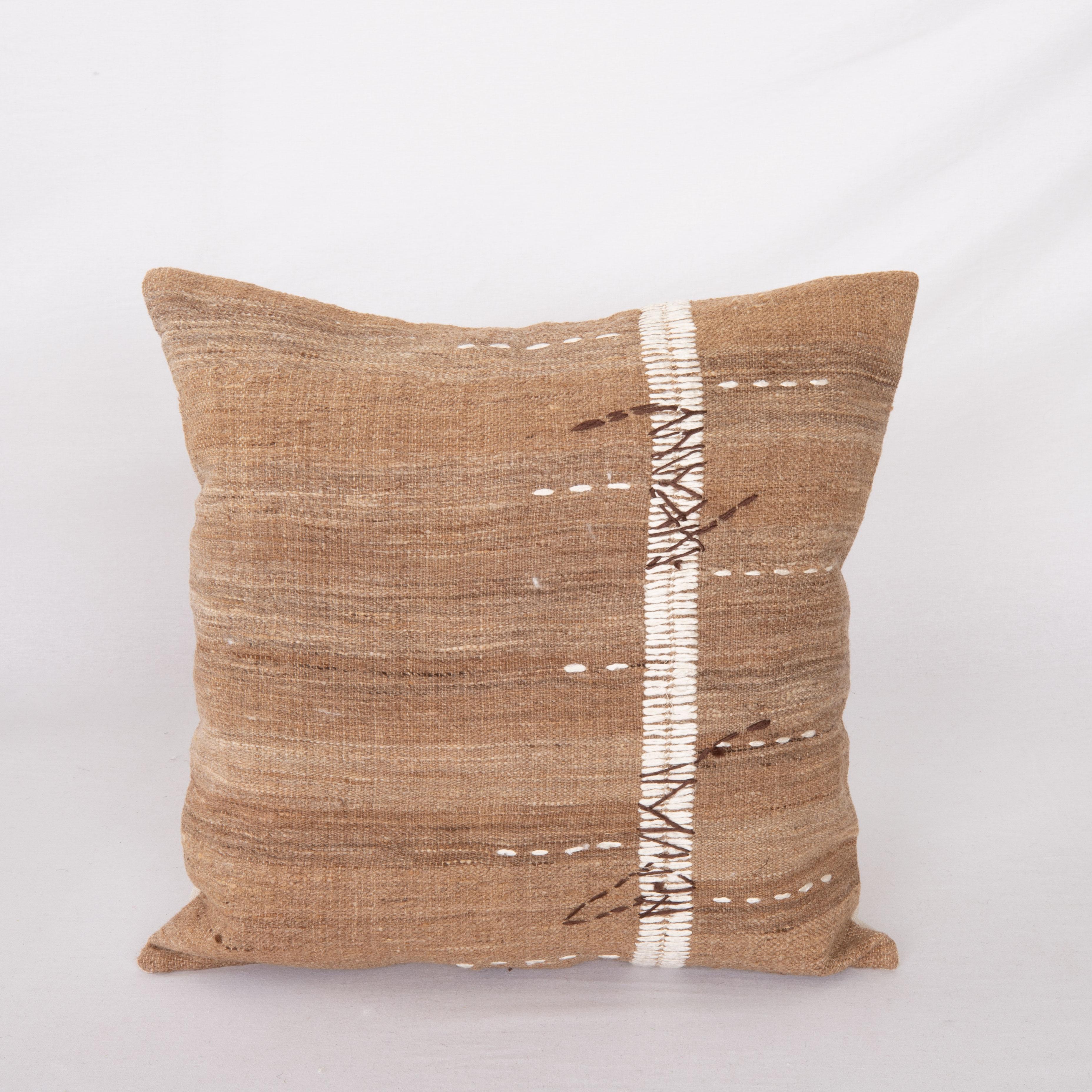 Rustic Pillow Case Made from a Vintage UnDyed Wool Coverlet, Mid 20th