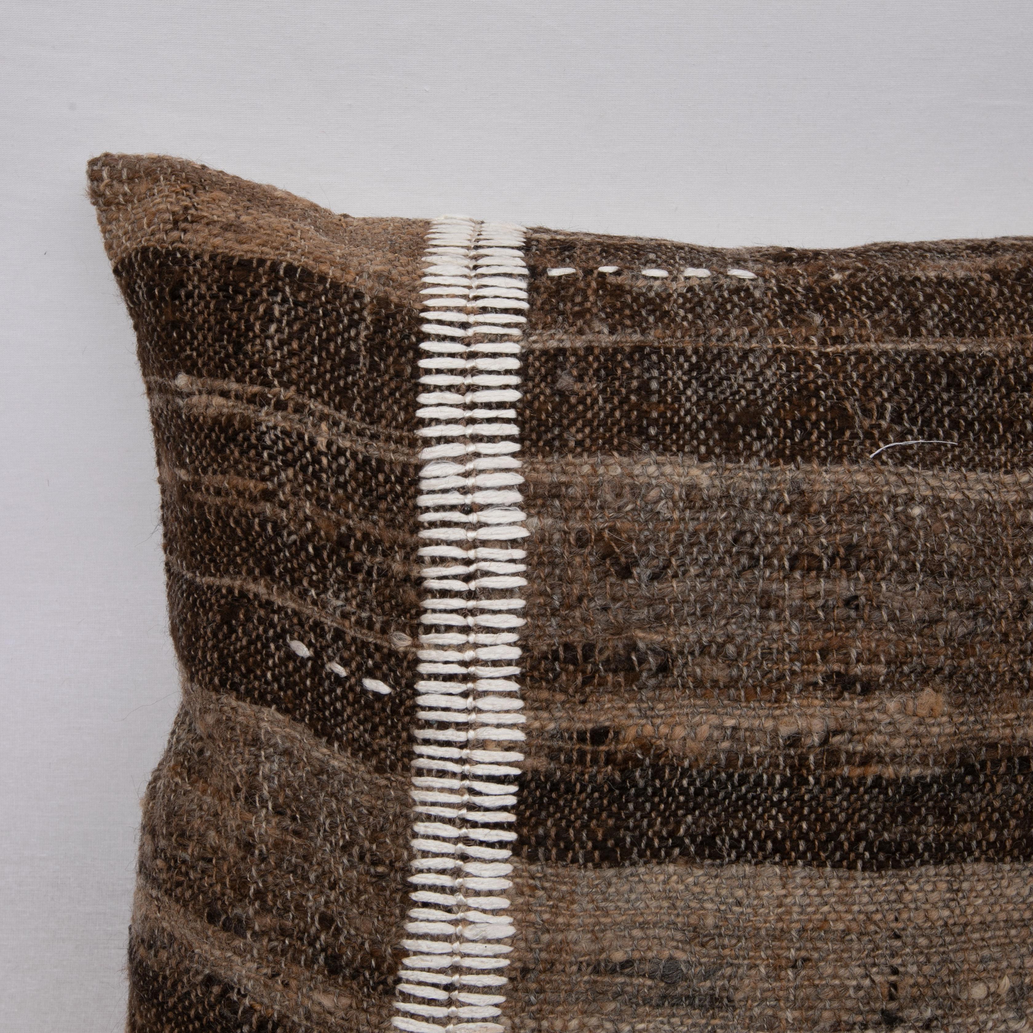 Turkish Rustic Pillow Case Made from a Vintage Un-Dyed Wool Coverlet, Mid 20th C