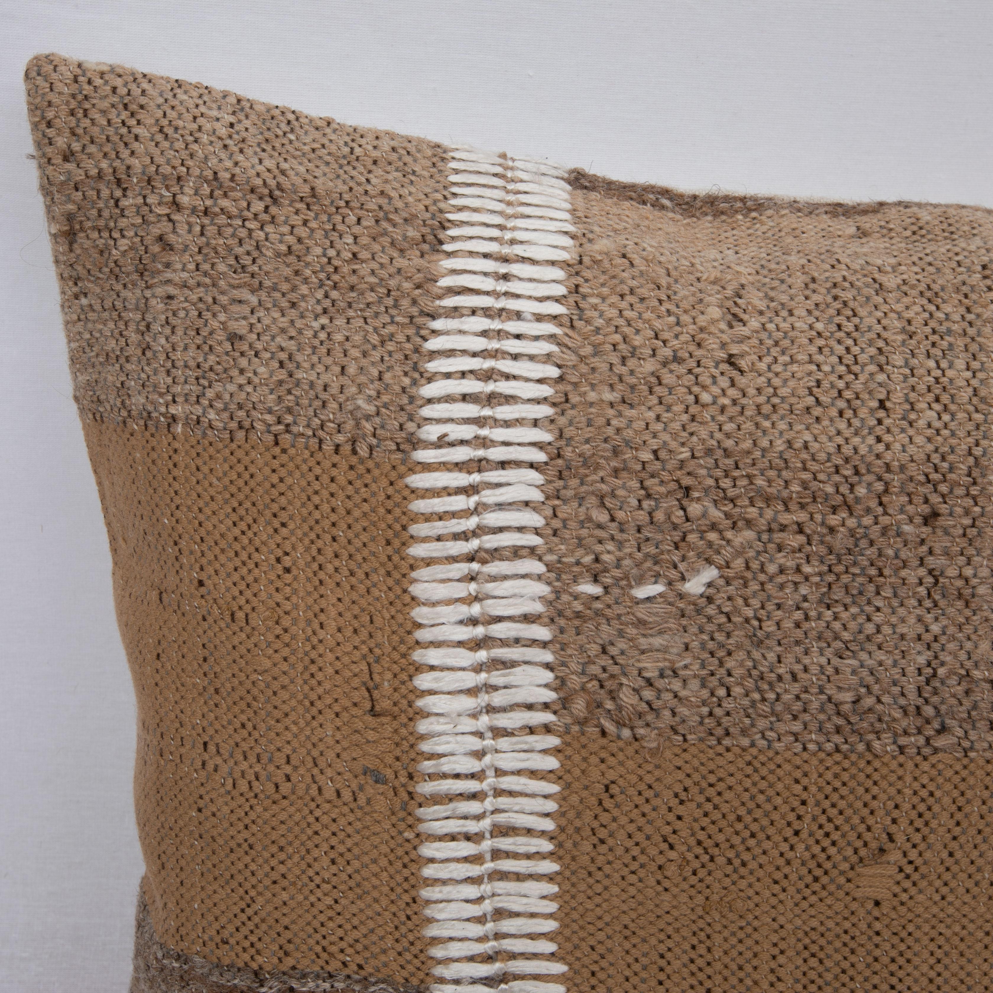 Turkish Rustic Pillow Case Made from a Vintage Un-Dyed Wool Coverlet, Mid 20th C. For Sale