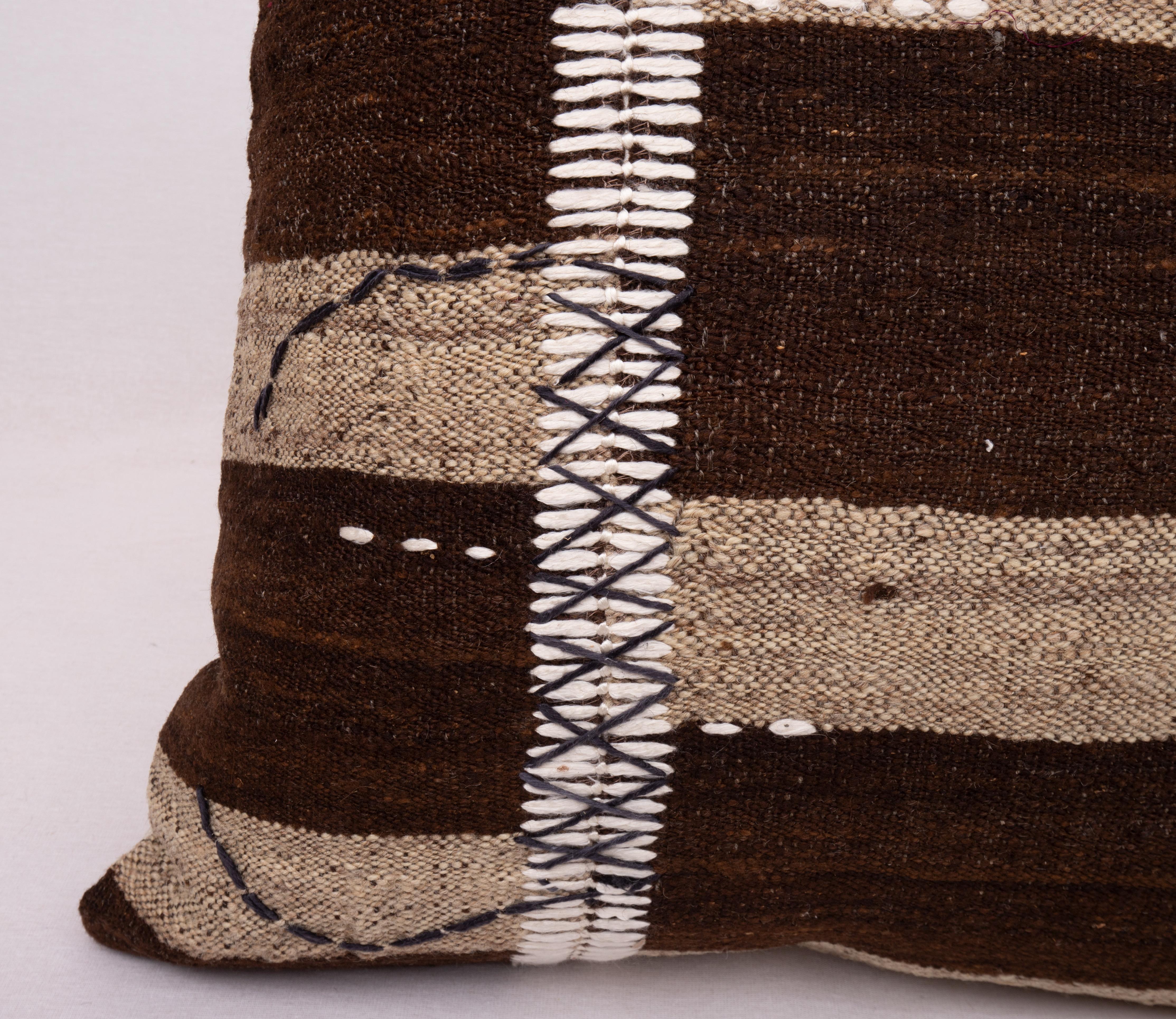 Kilim  Rustic Pillow Case Made from a Vintage Un-Dyed Wool Coverlet, Mid 20th C For Sale