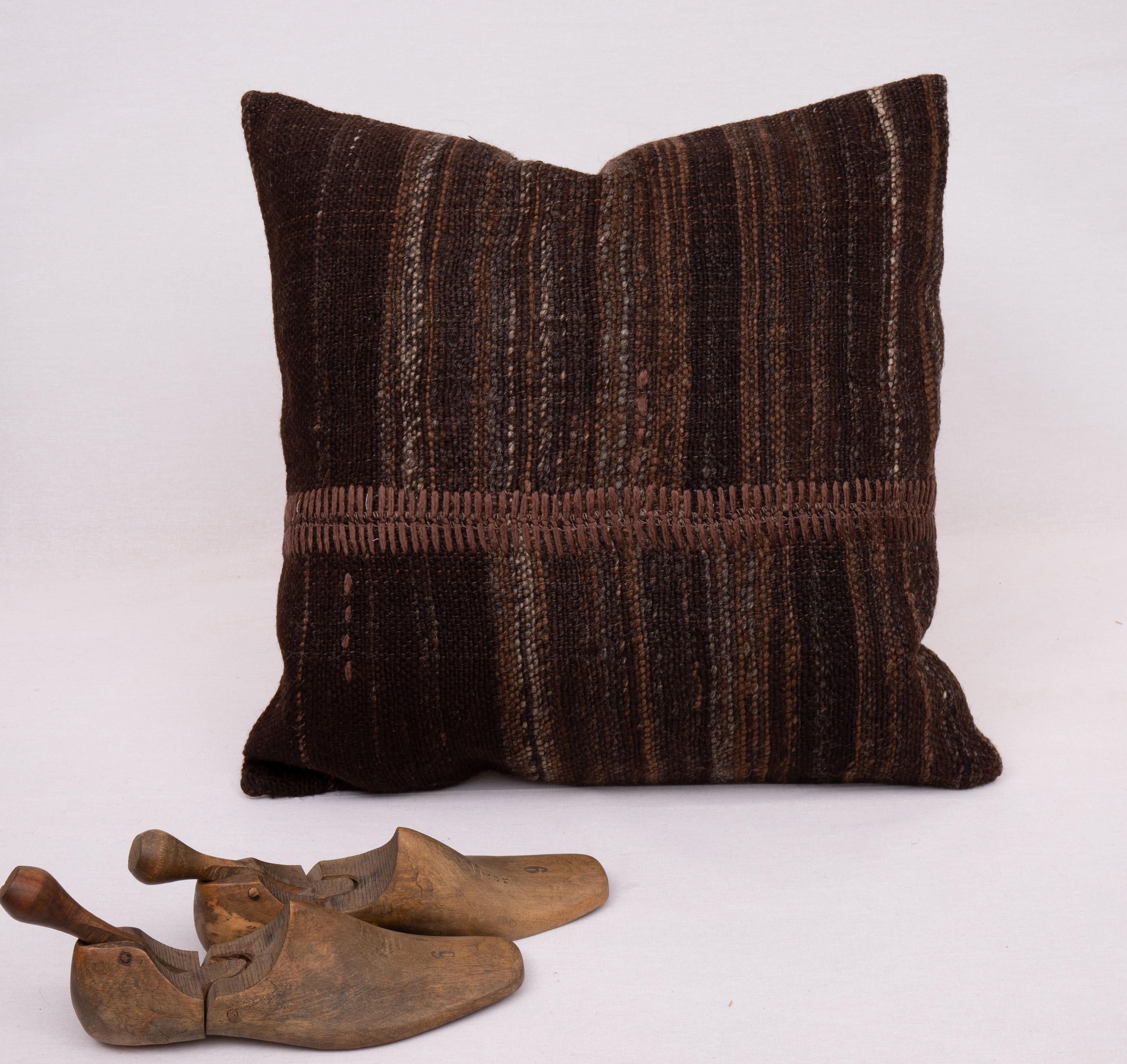 Kilim Rustic Pillow Case Made from a Vintage Un-Dyed Wool Coverlet, Mid-20th C