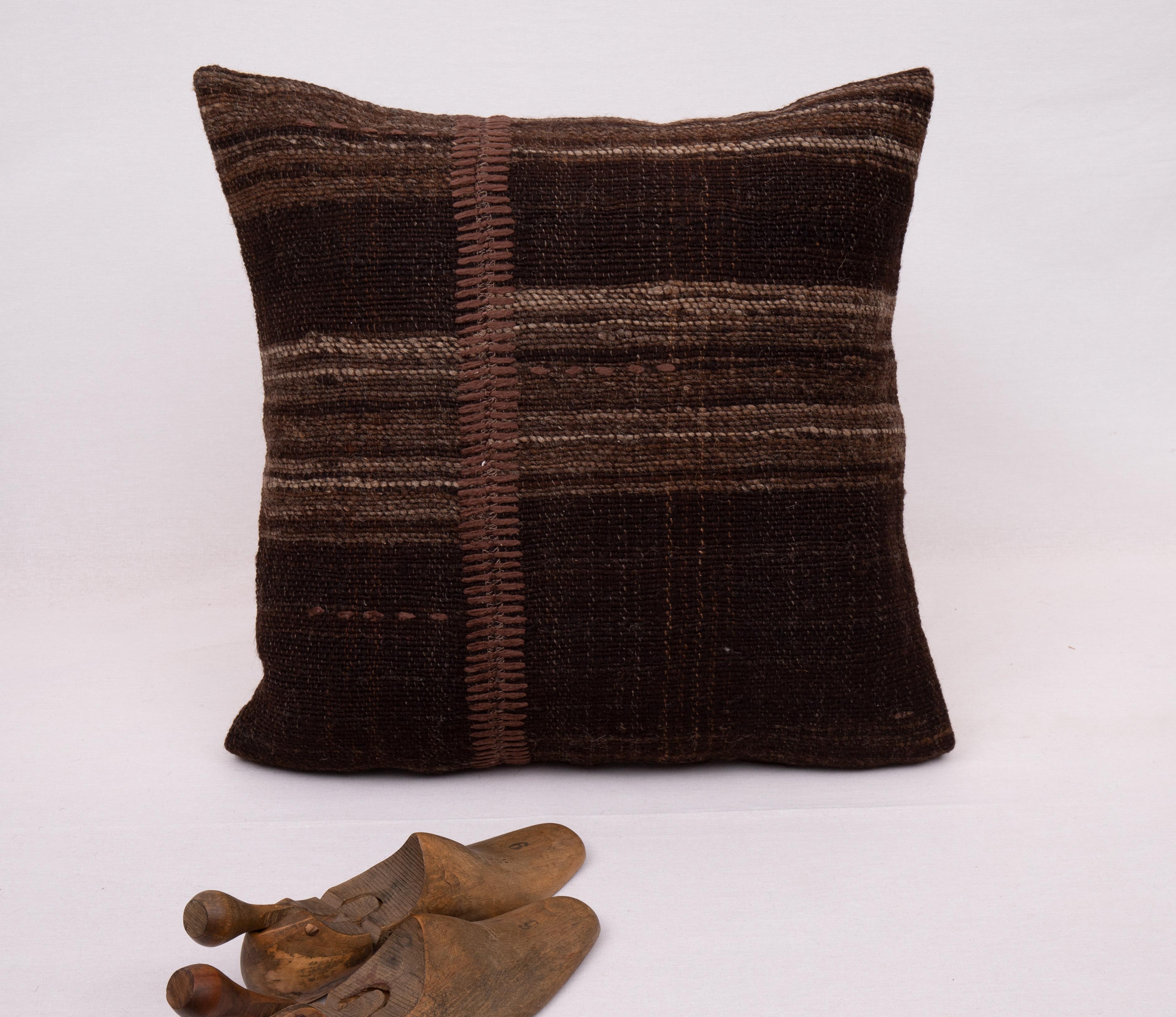 Kilim Rustic Pillow Case Made from a Vintage Un-Dyed Wool Coverlet, Mid 20th C