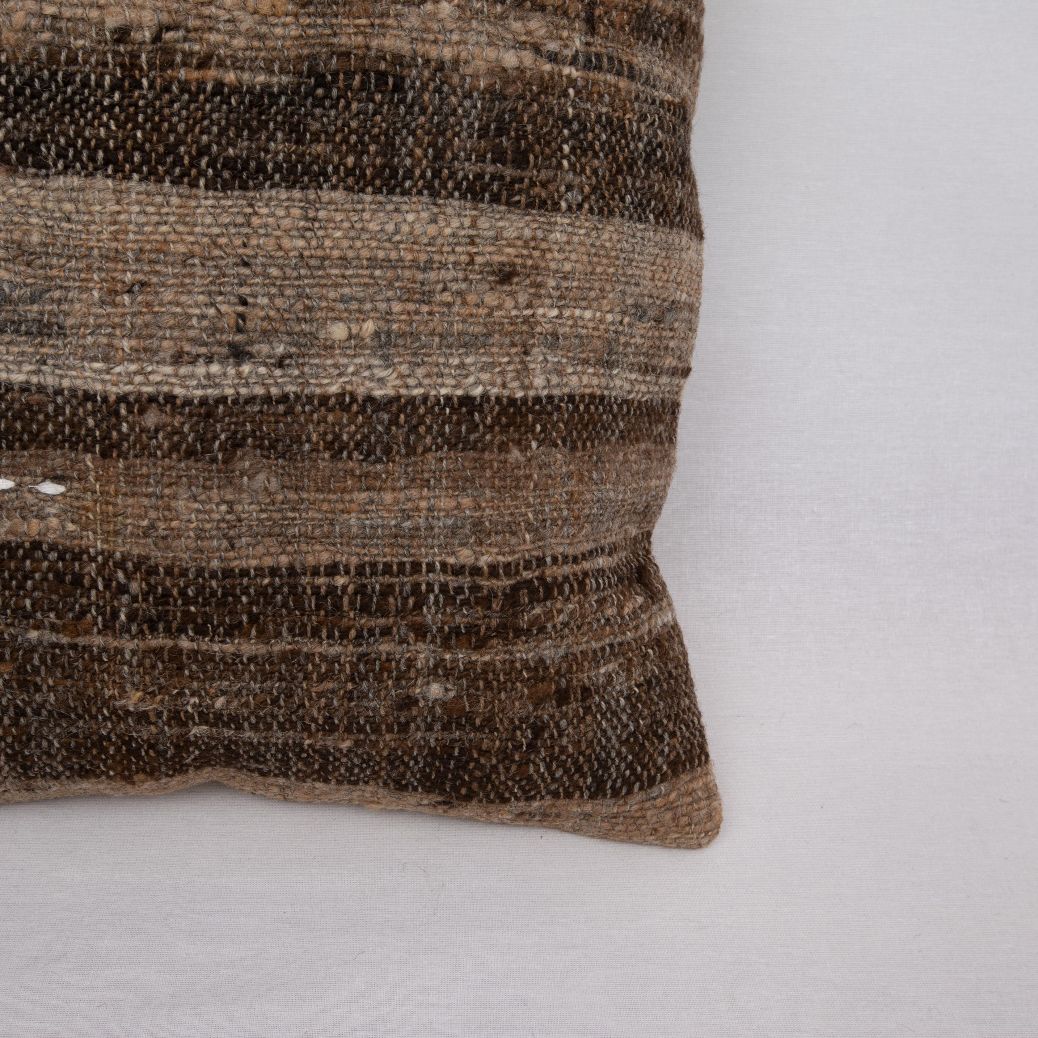 Hand-Woven Rustic Pillow Case Made from a Vintage Un-Dyed Wool Coverlet, Mid 20th C