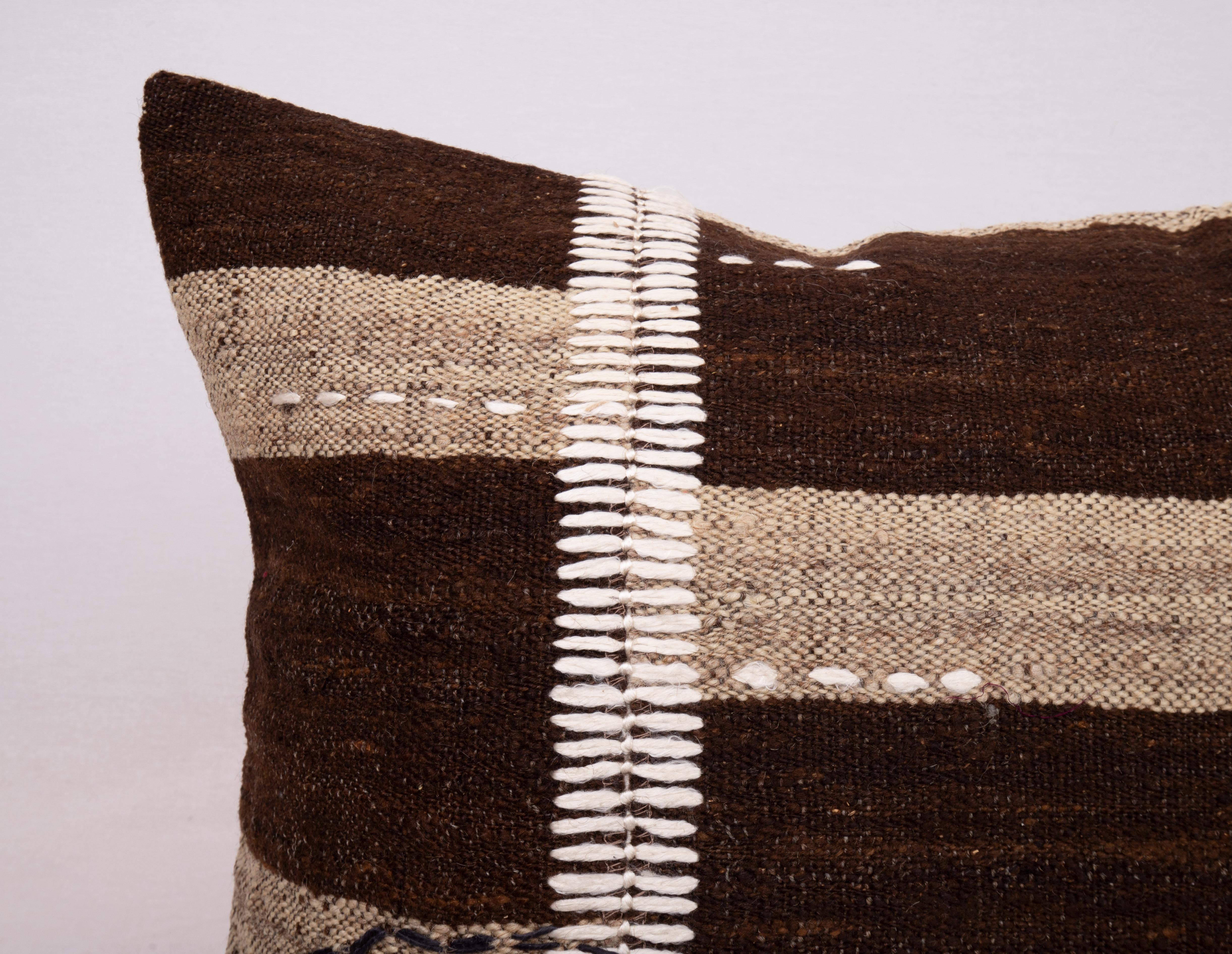 Turkish  Rustic Pillow Case Made from a Vintage Un-Dyed Wool Coverlet, Mid 20th C For Sale