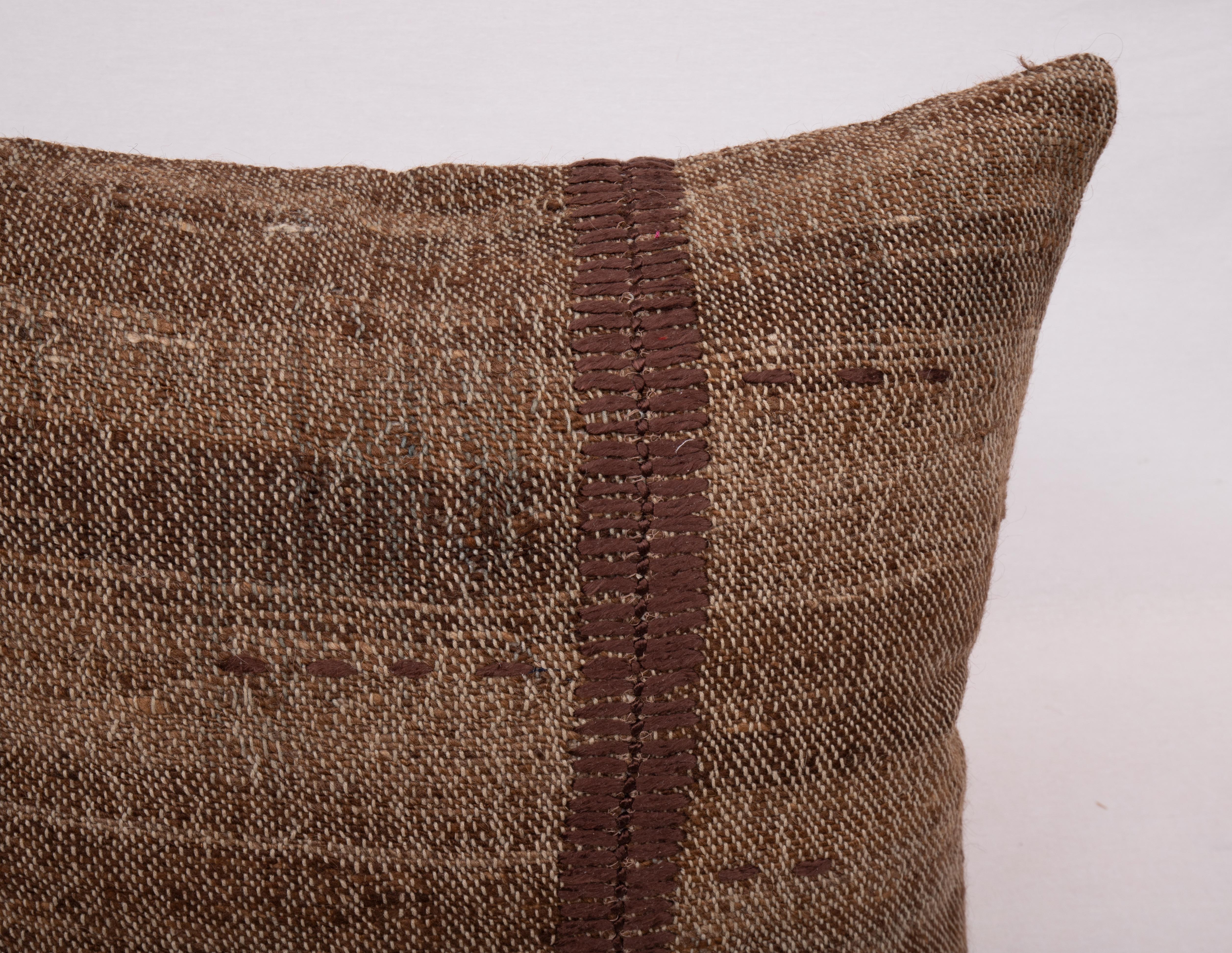 Turkish Rustic Pillow Case Made from a Vintage Un-Dyed Wool Coverlet, Mid 20th C For Sale