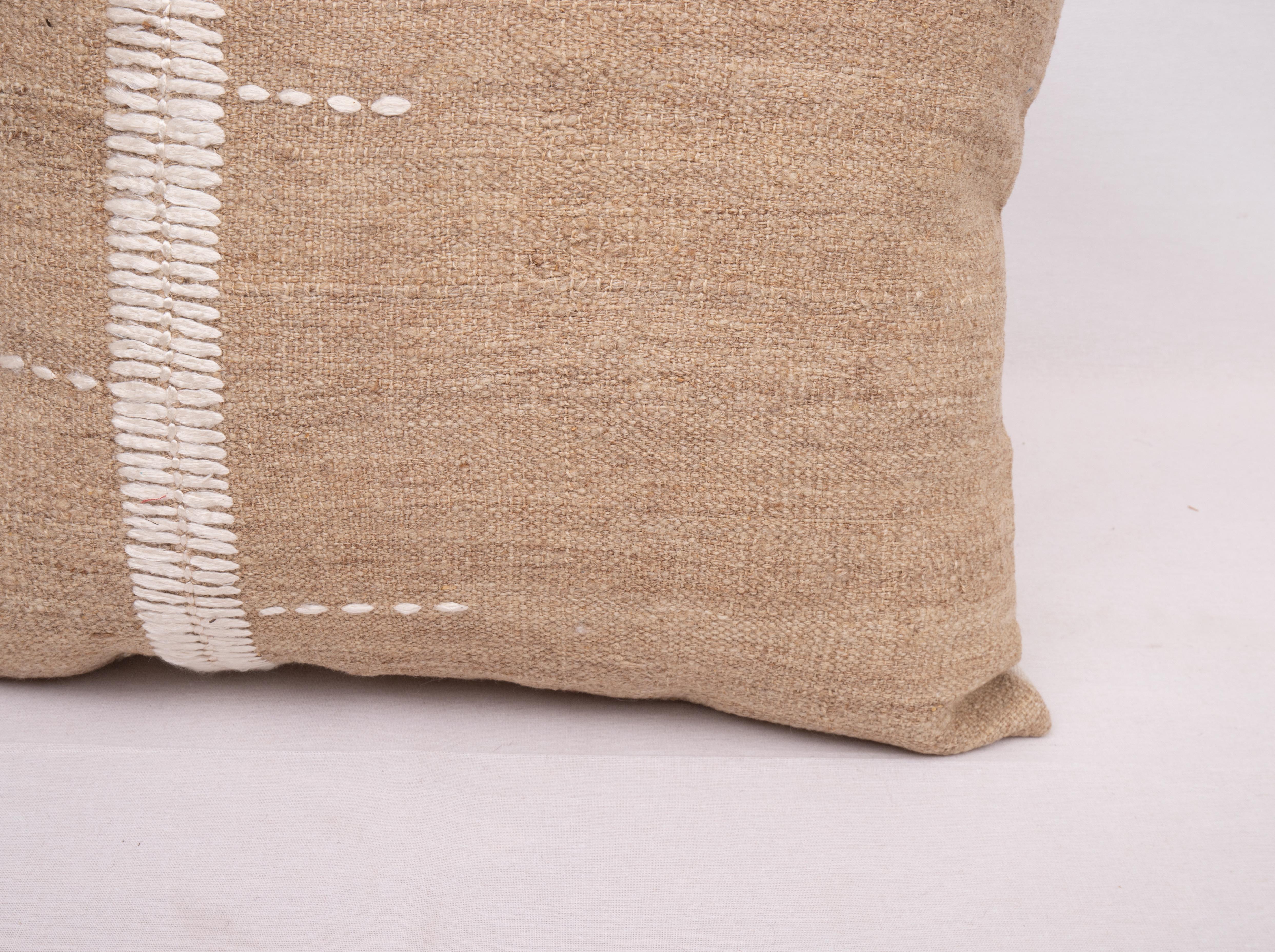 Turkish Rustic Pillow Case Made from a Vintage Un-Dyed Wool Coverlet, Mid 20th C
