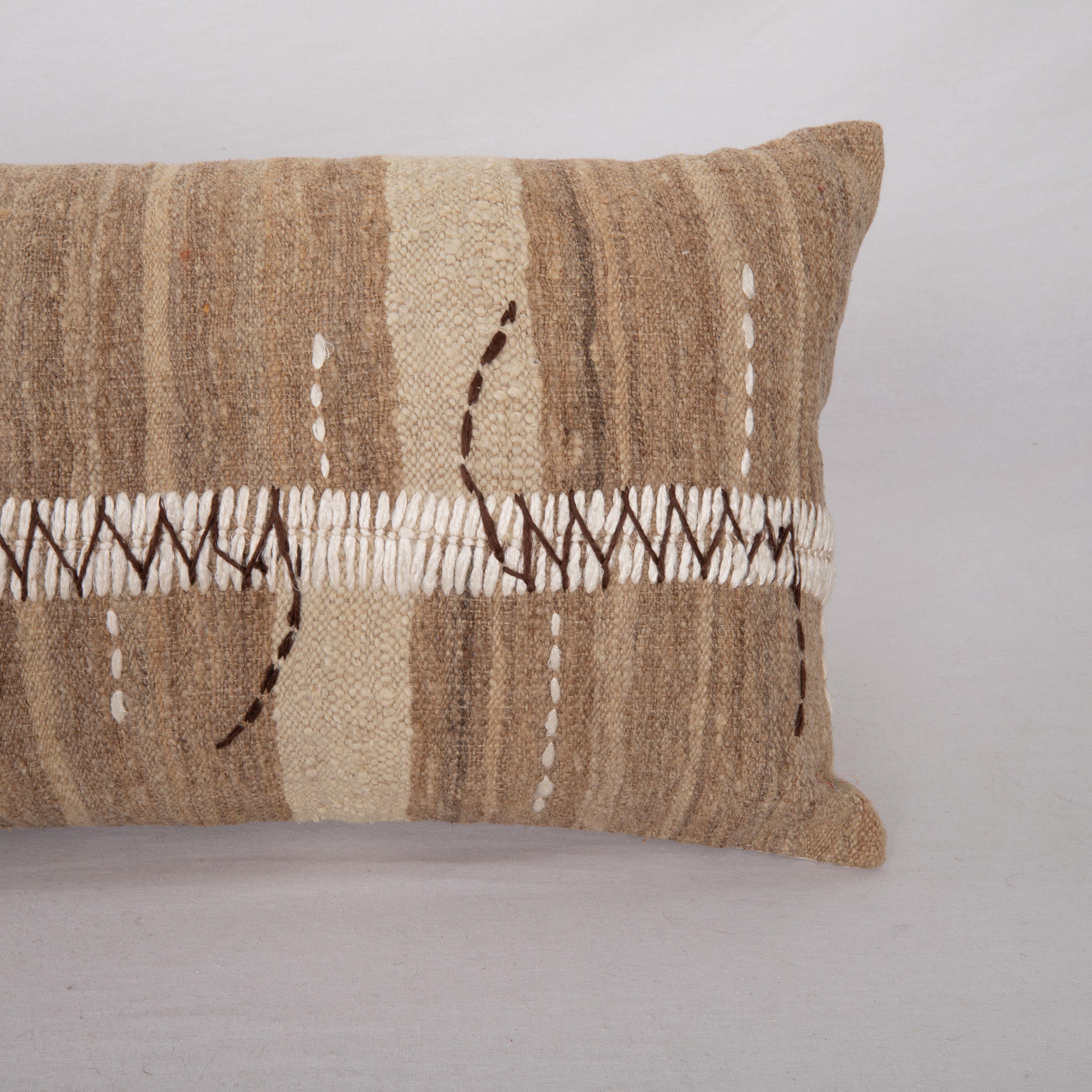 Turkish Rustic Pillow Case Made from a Vintage Un-Dyed Wool Coverlet, Mid 20th C For Sale