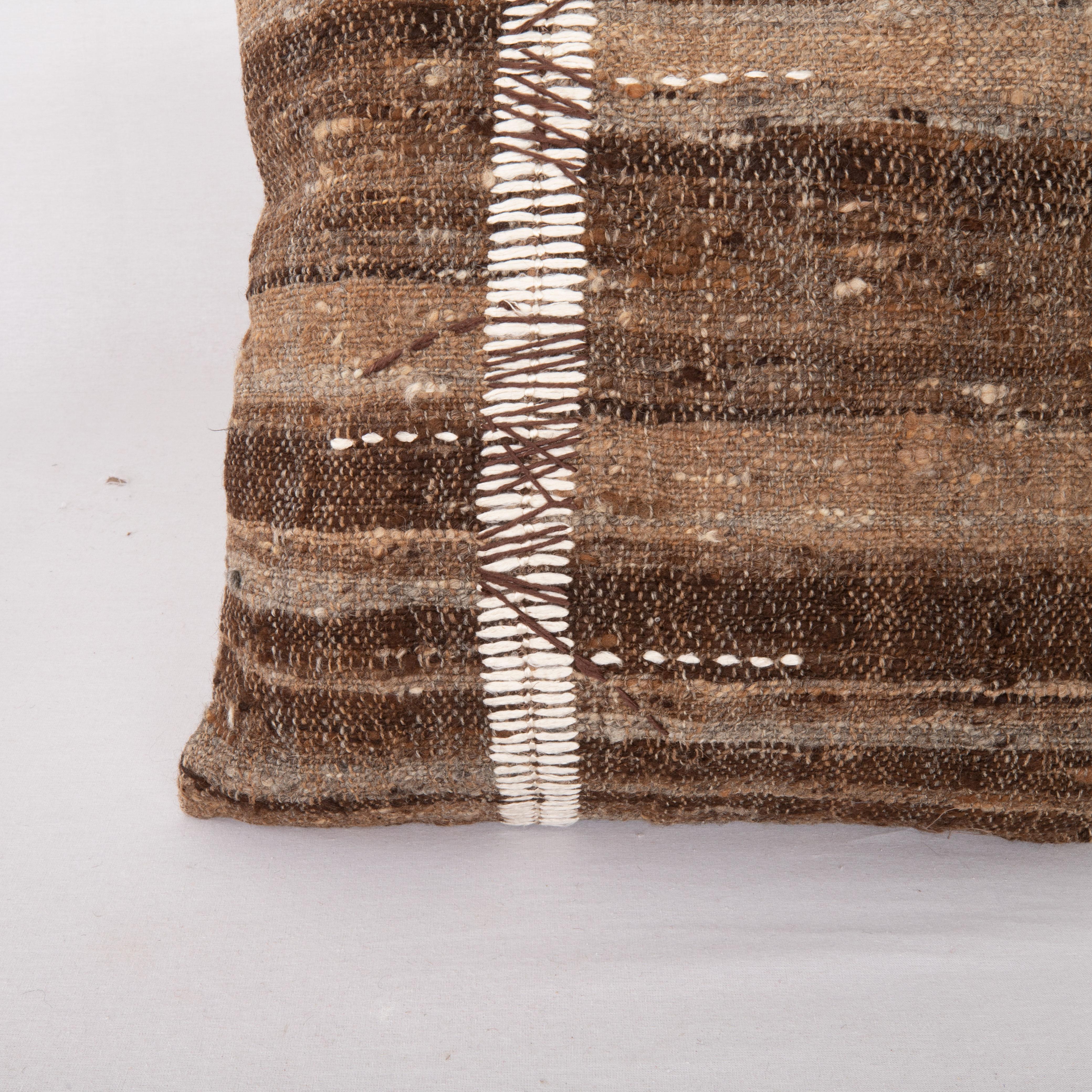 Turkish Rustic Pillow Case Made from a Vintage Un-Dyed Wool Coverlet, Mid 20th C For Sale