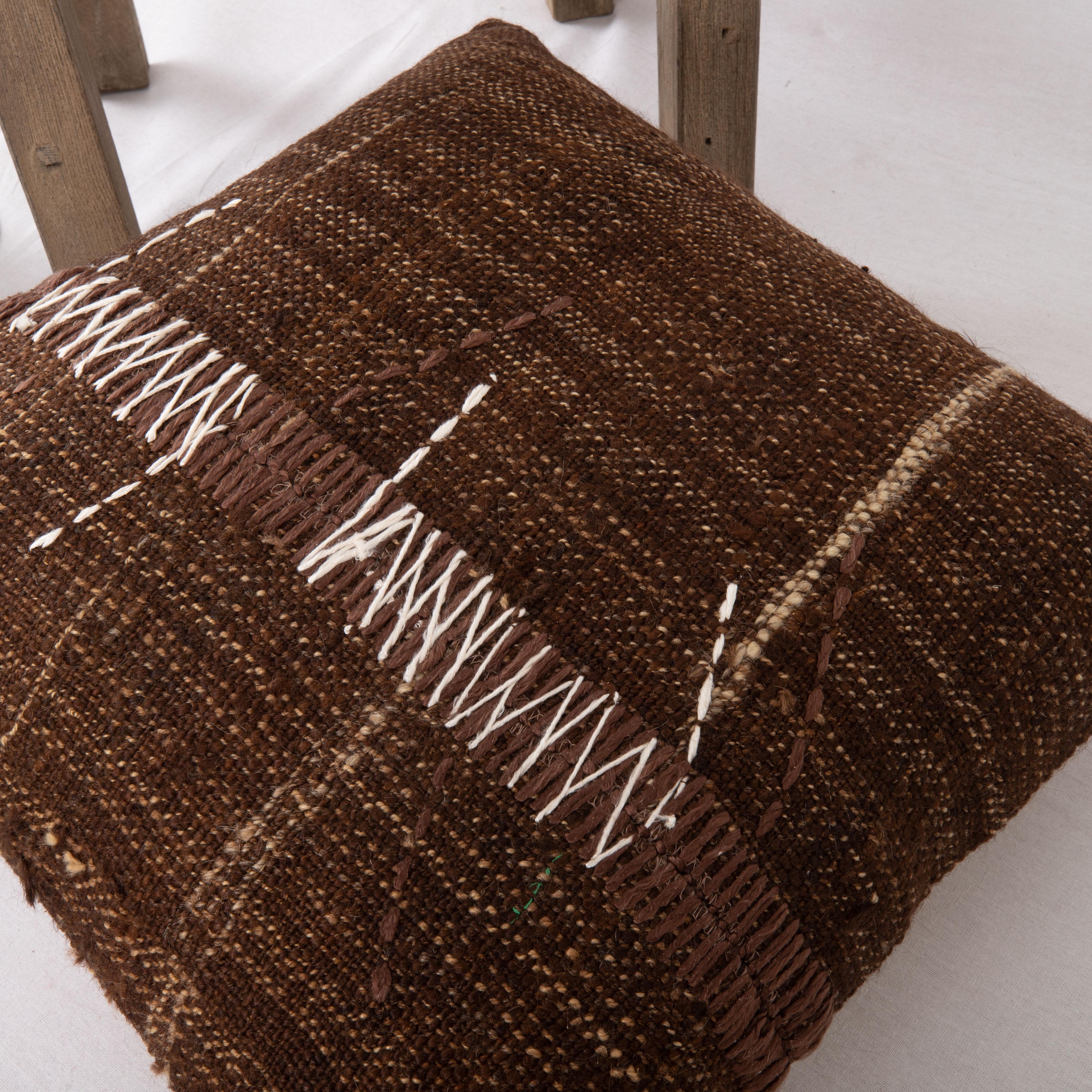 Hand-Woven Rustic Pillow Case Made from a Vintage Un-Dyed Wool Coverlet, Mid 20th C For Sale